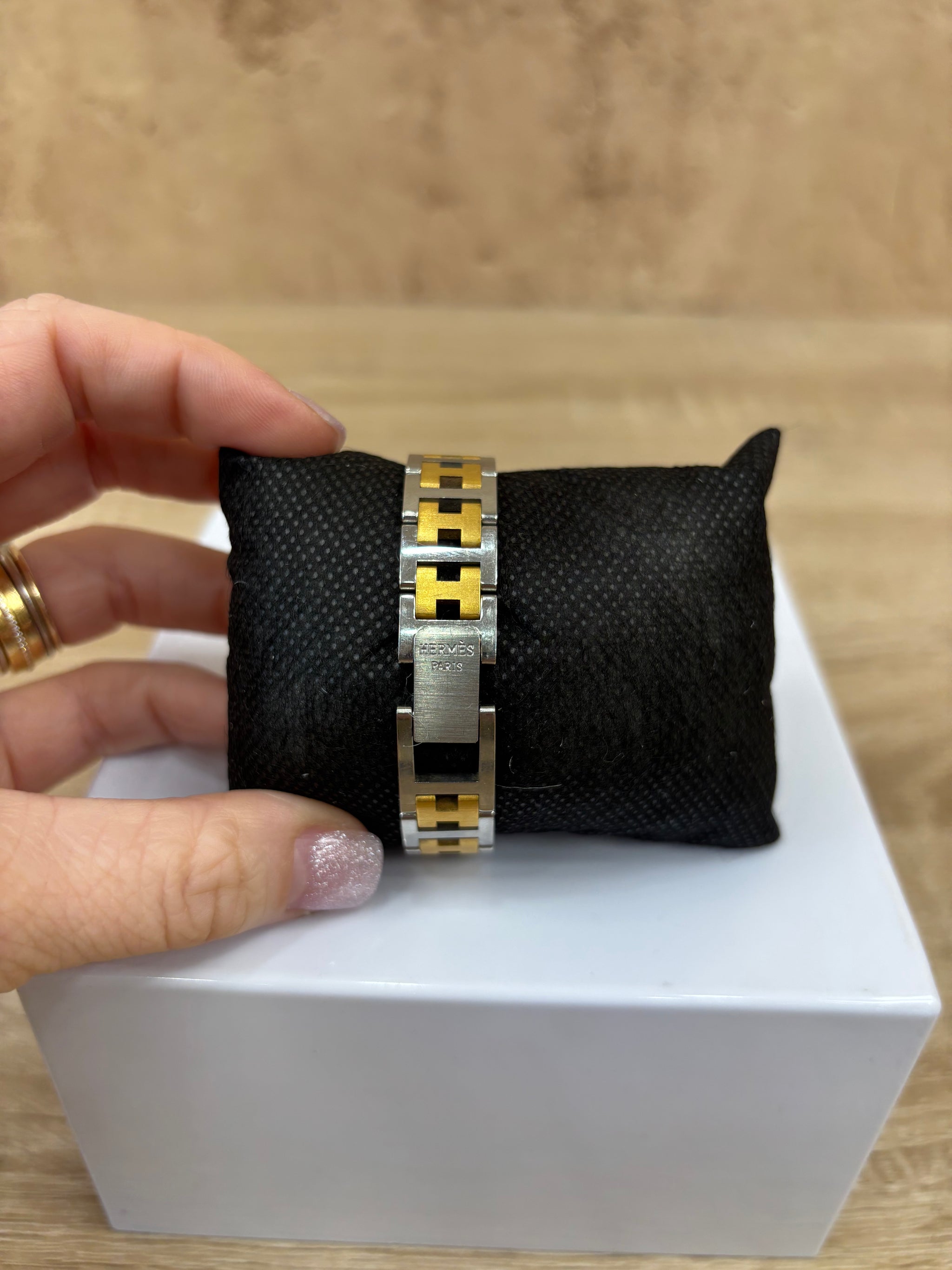 Hermes Gold And Silver Watch With Gold Tone Face