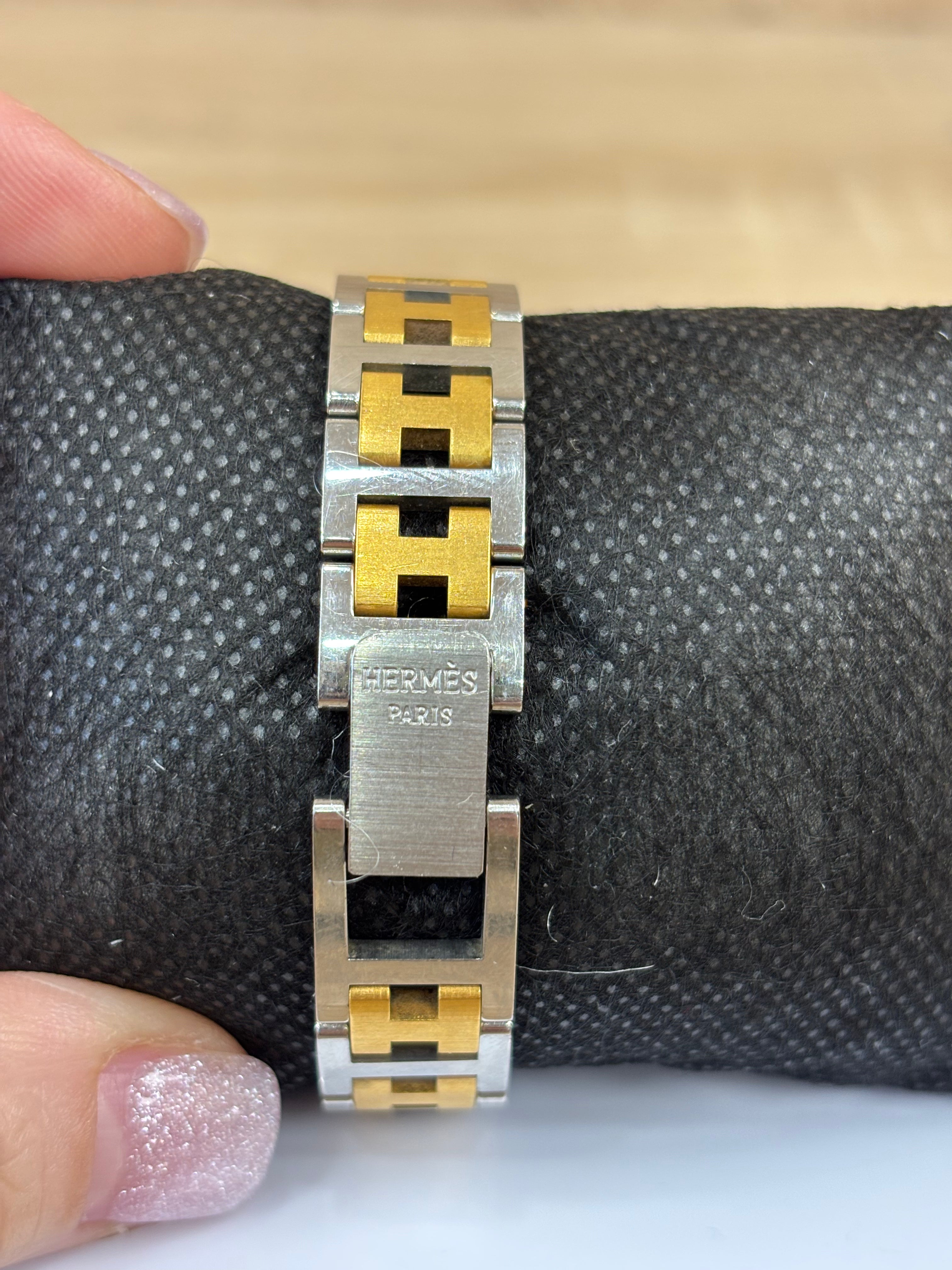 Hermes Gold And Silver Watch With Gold Tone Face