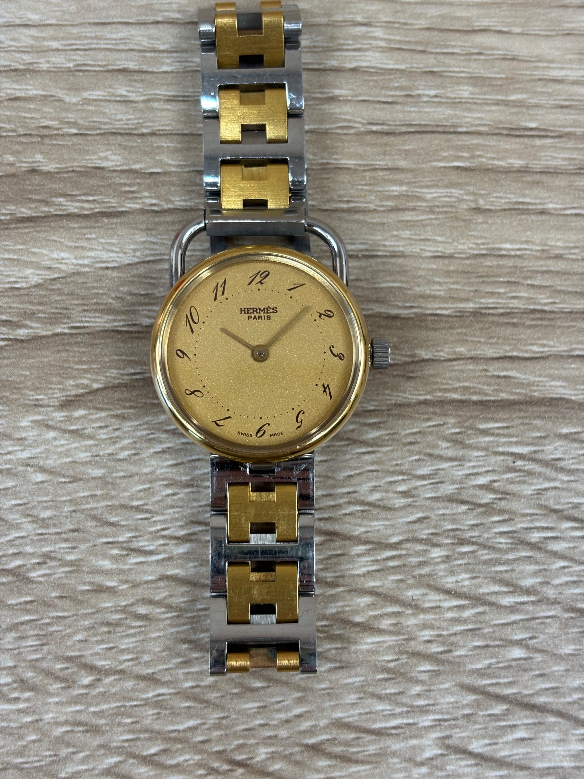 Hermes Gold And Silver Watch With Gold Tone Face