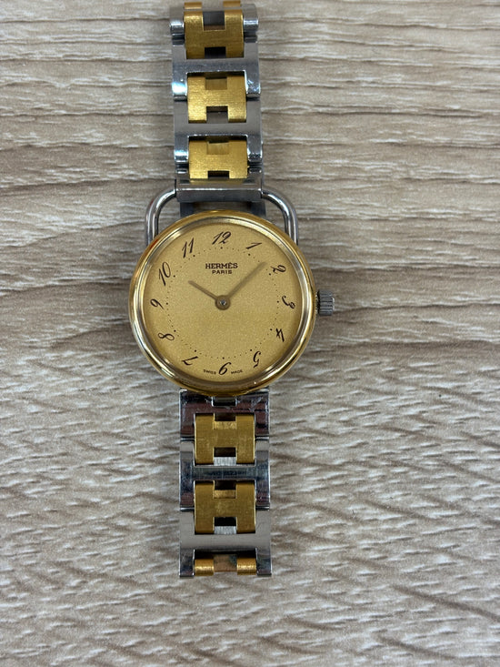 Hermes Gold And Silver Watch With Gold Tone Face
