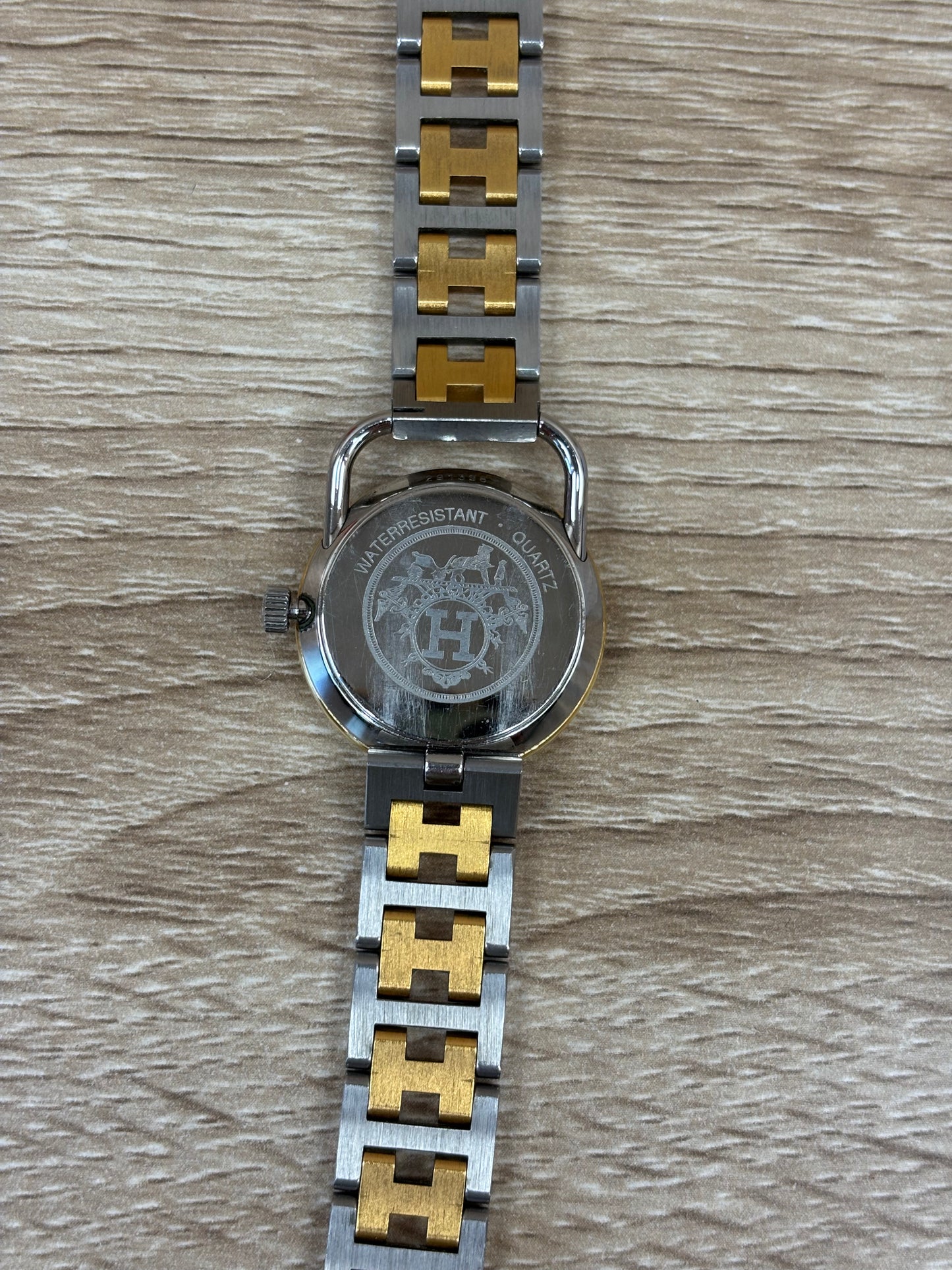 Hermes Gold And Silver Watch With Gold Tone Face
