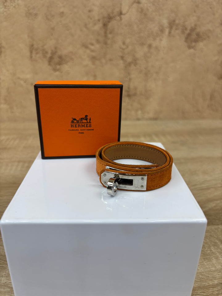 Hermes Orange Suede Kelly Lock Bracelet