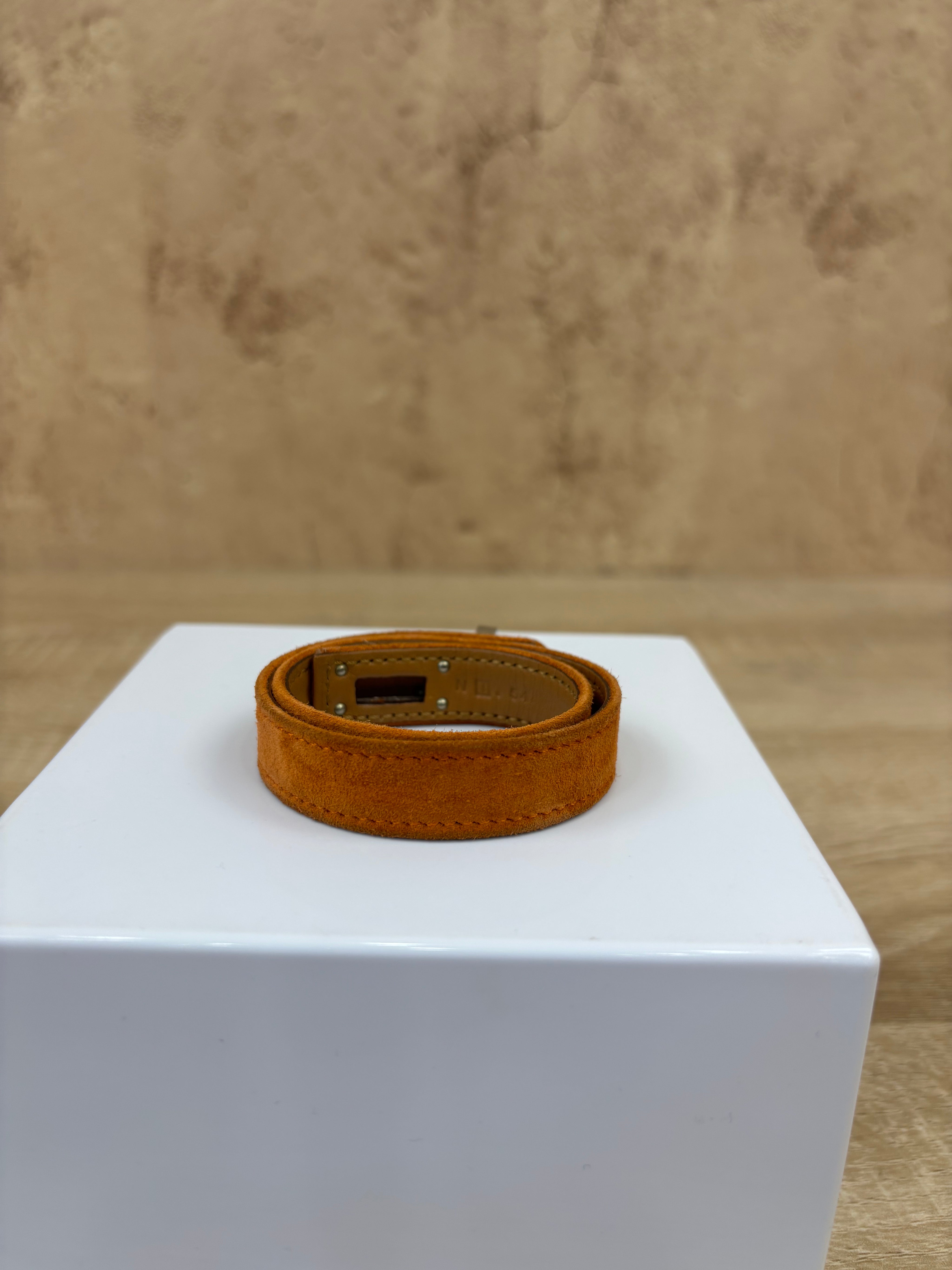Hermes Orange Suede Kelly Lock Bracelet
