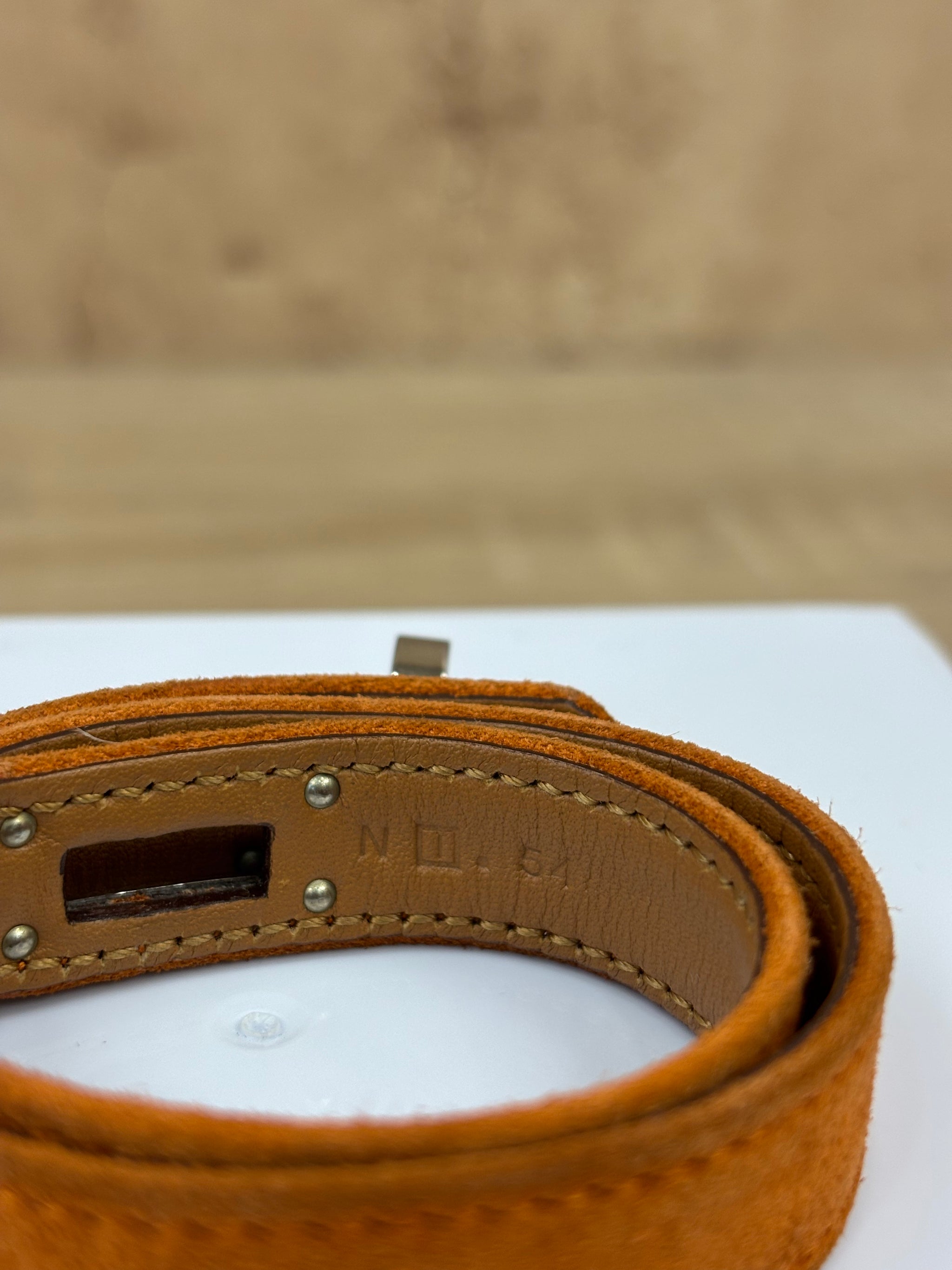 Hermes Orange Suede Kelly Lock Bracelet