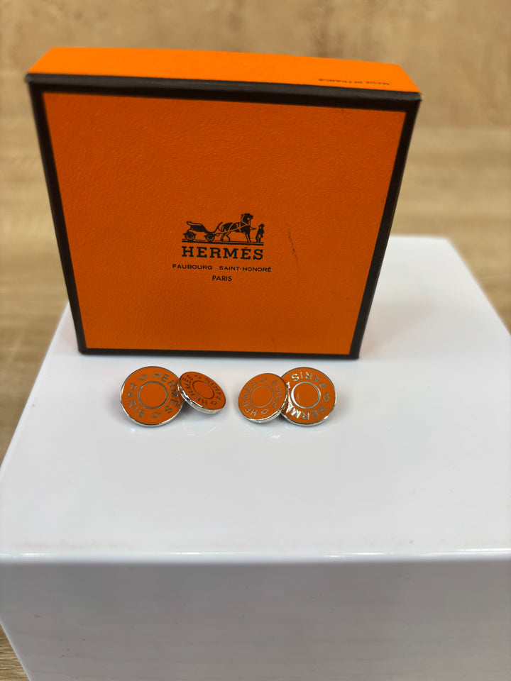 Hermes Orange And Silver Cufflinks