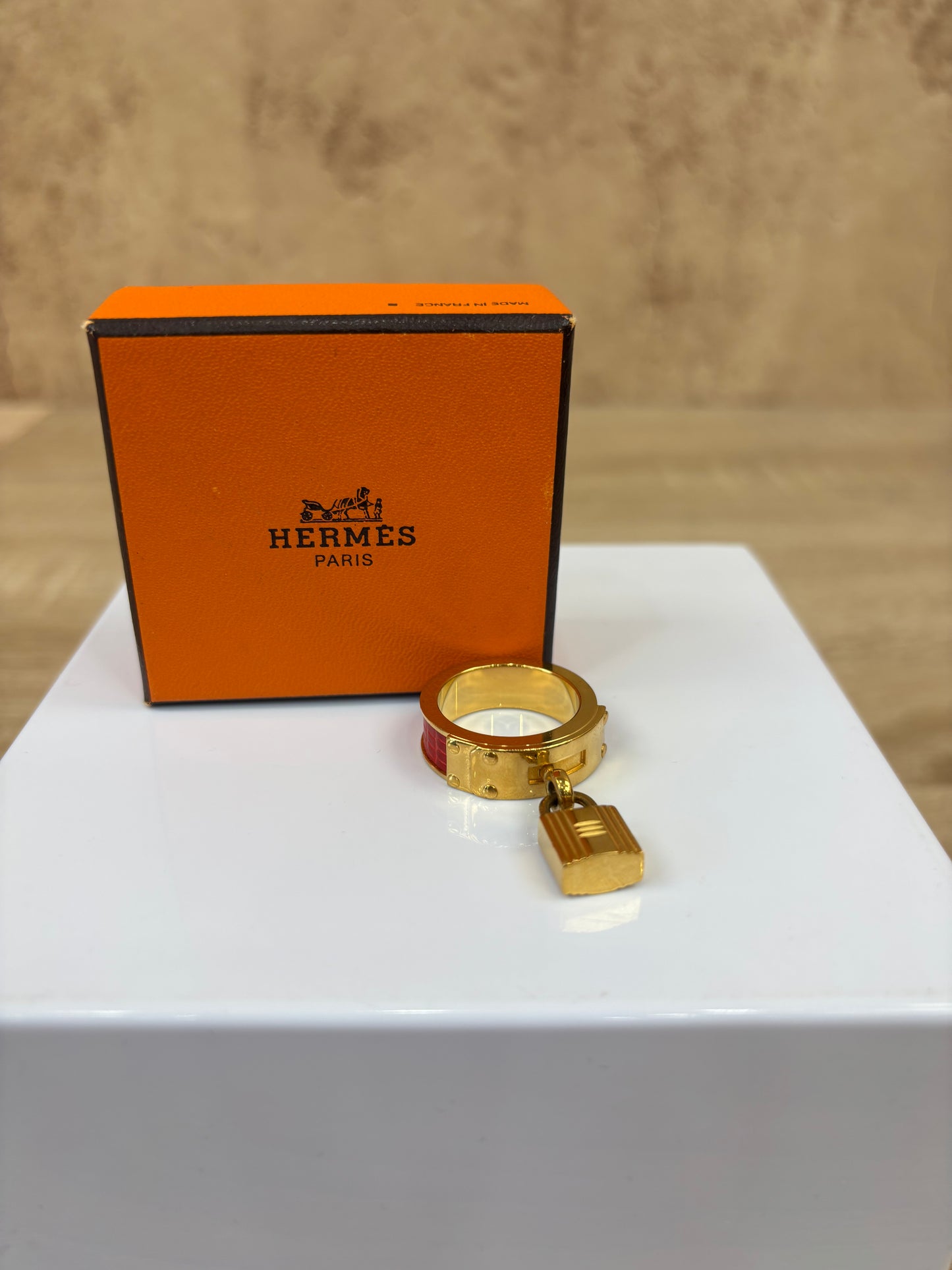 Hermes Red And Gold Kelly Scarf Ring
