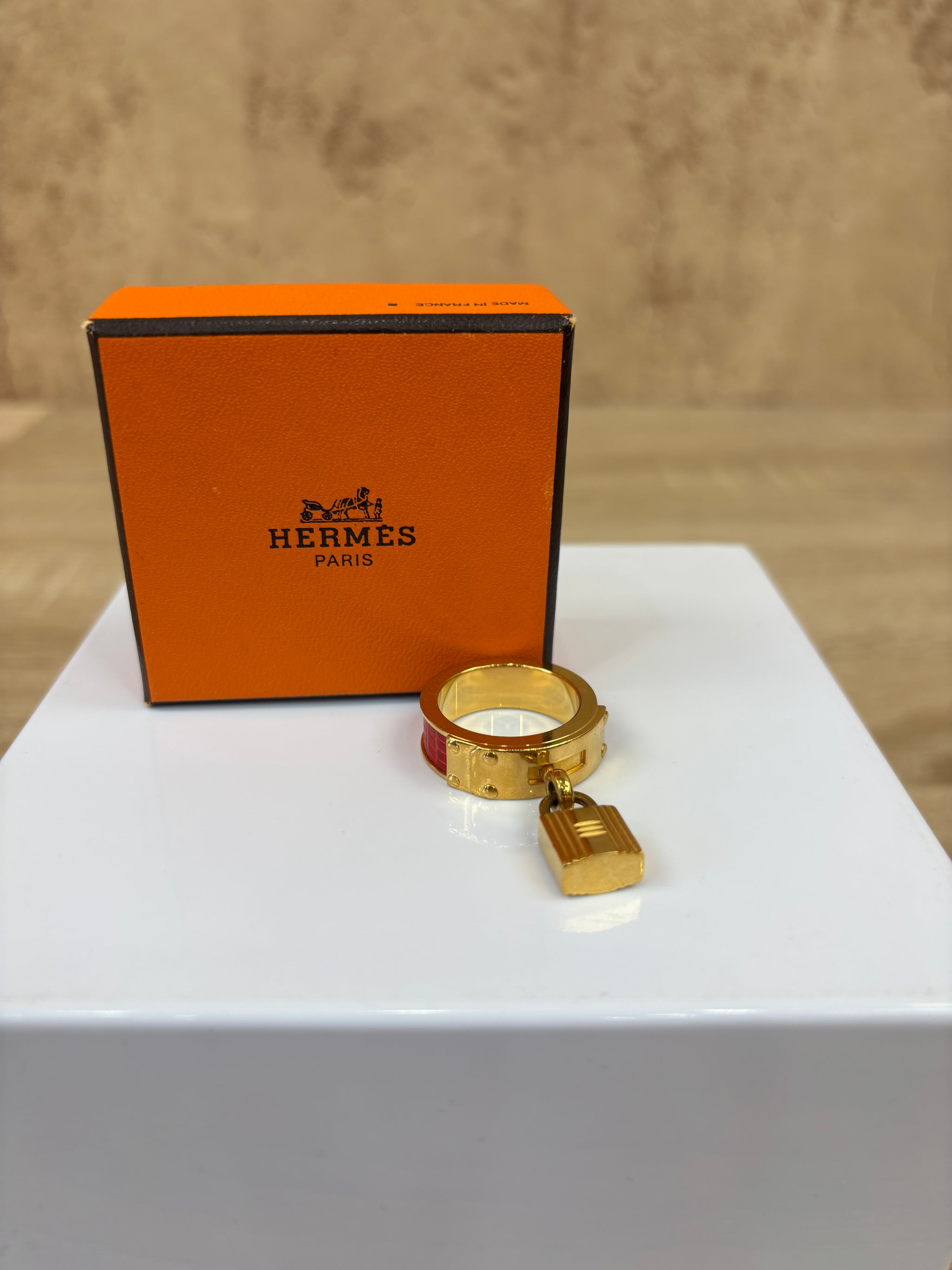 Hermes Red And Gold Kelly Scarf Ring