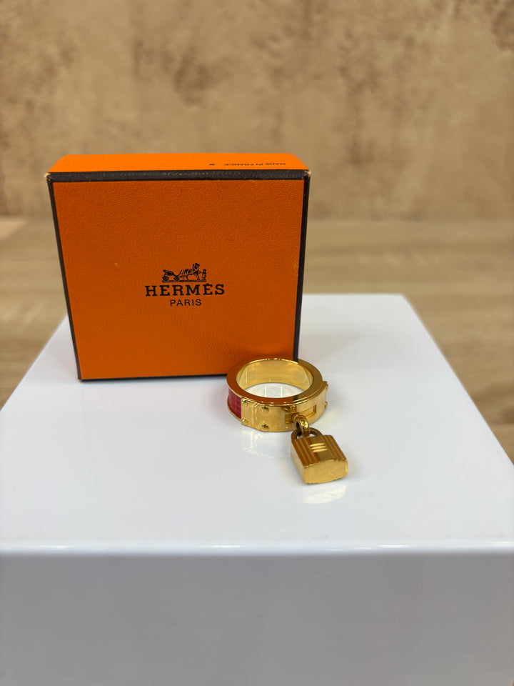 Hermes Red And Gold Kelly Scarf Ring