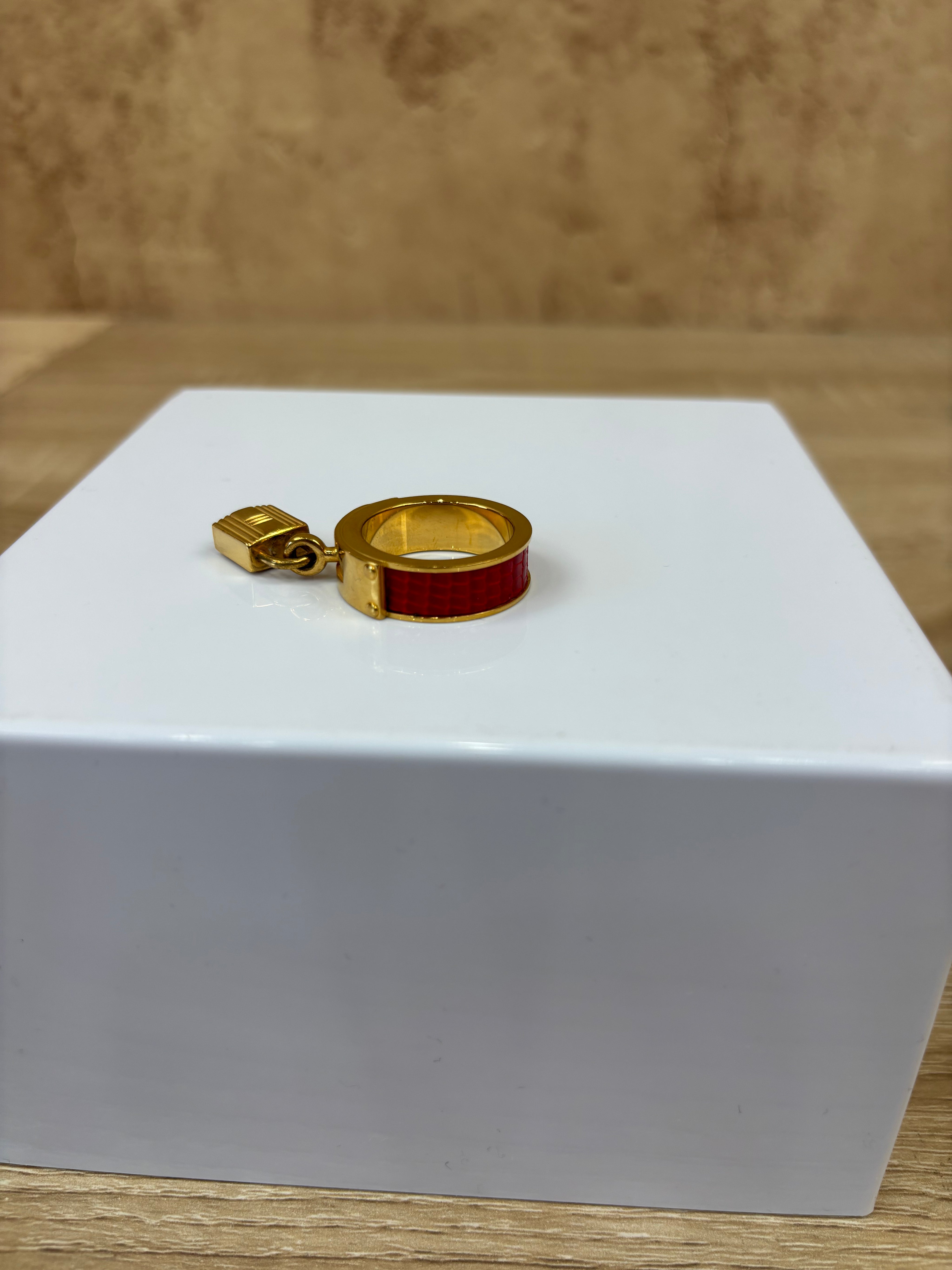 Hermes Red And Gold Kelly Scarf Ring