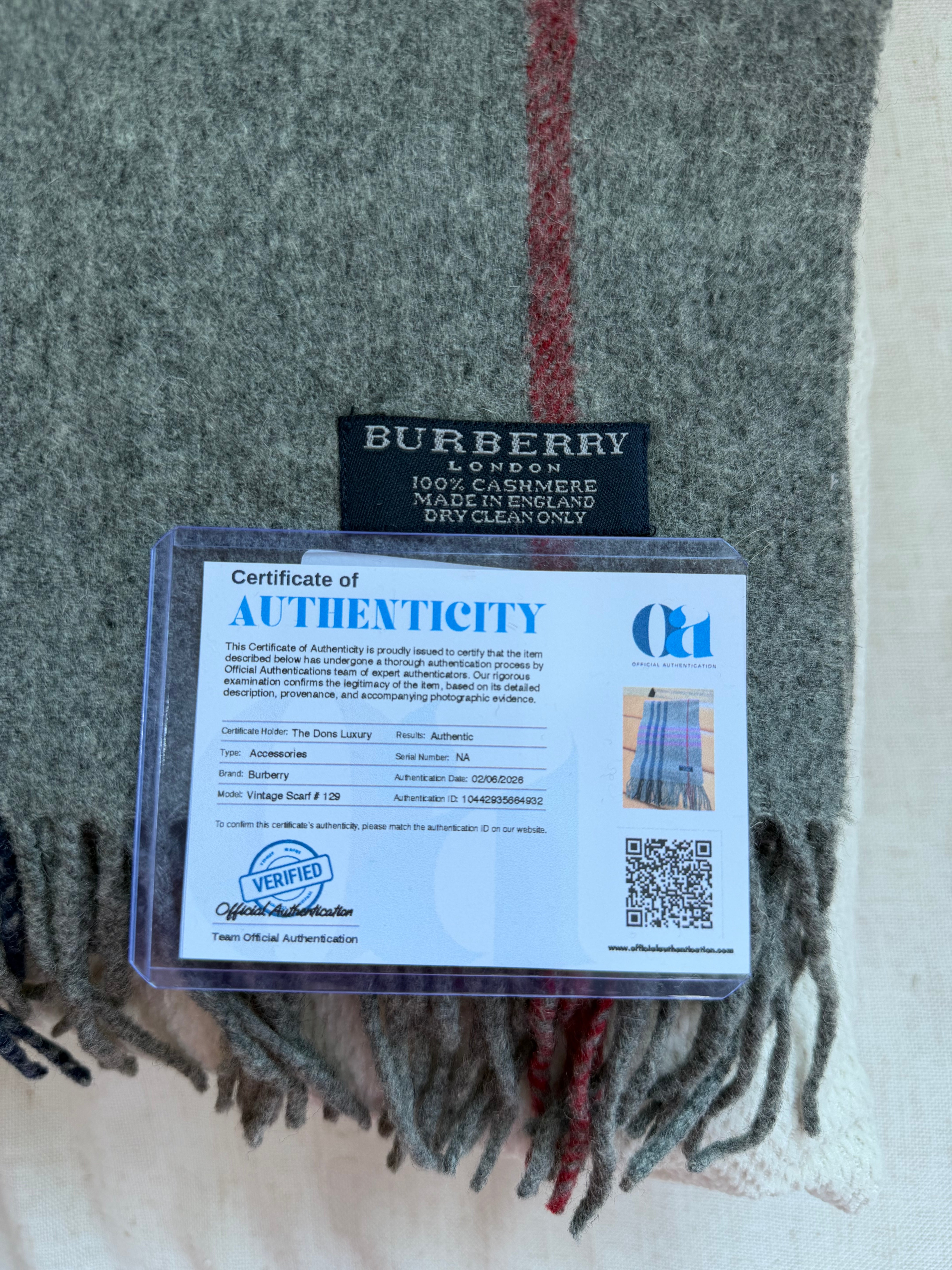 Burberry Vintage Gray & Purple Novacheck Cashmere Scarf