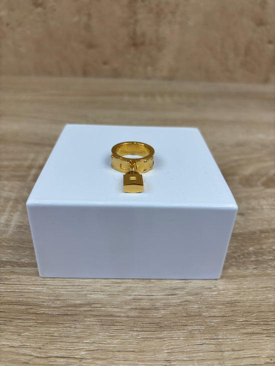 Hermes Gold And Brown Leather Kelly Lock Scarf Ring