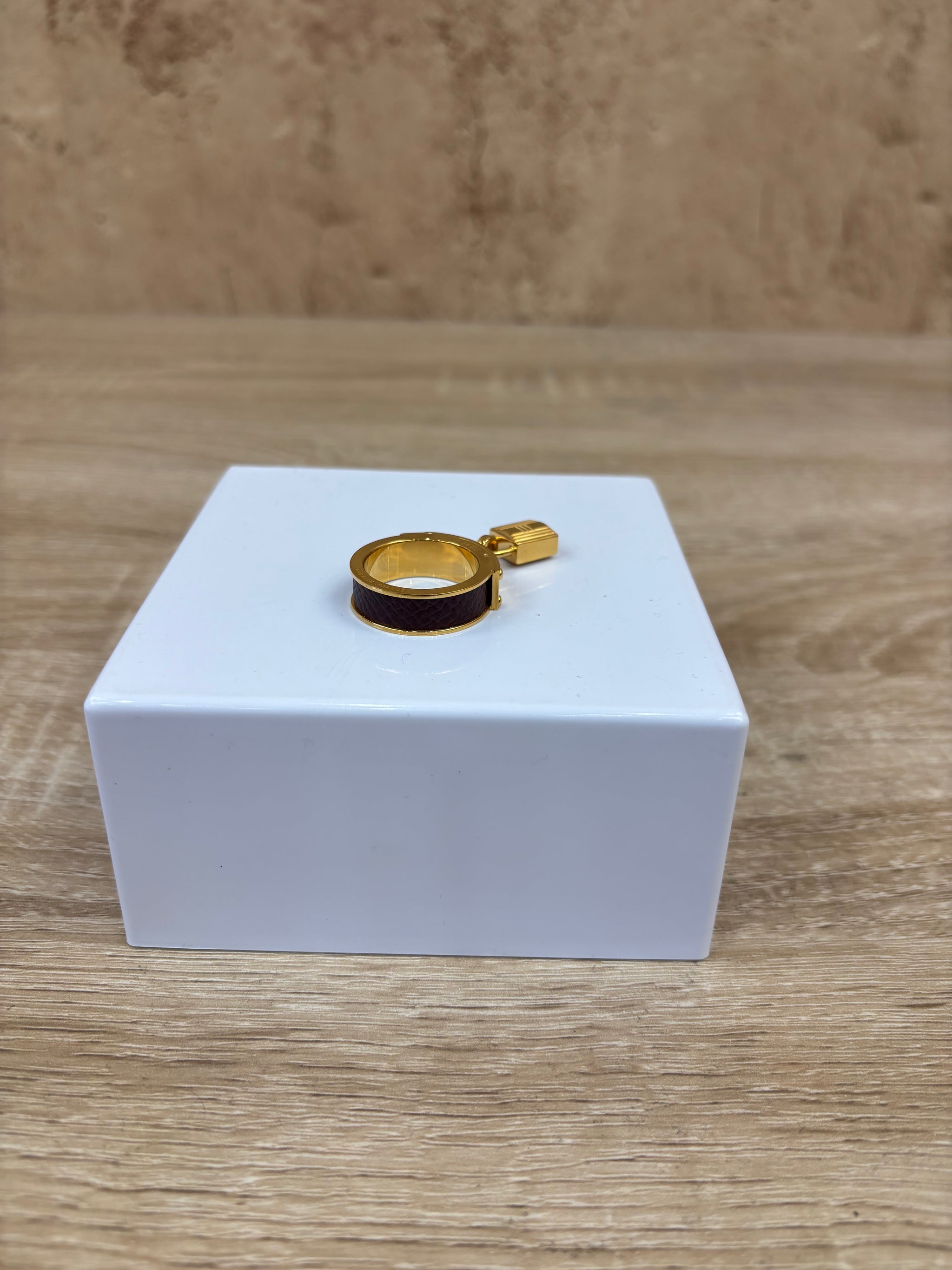 Hermes Gold And Brown Leather Kelly Lock Scarf Ring