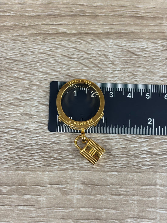 Hermes Gold And Brown Leather Kelly Lock Scarf Ring