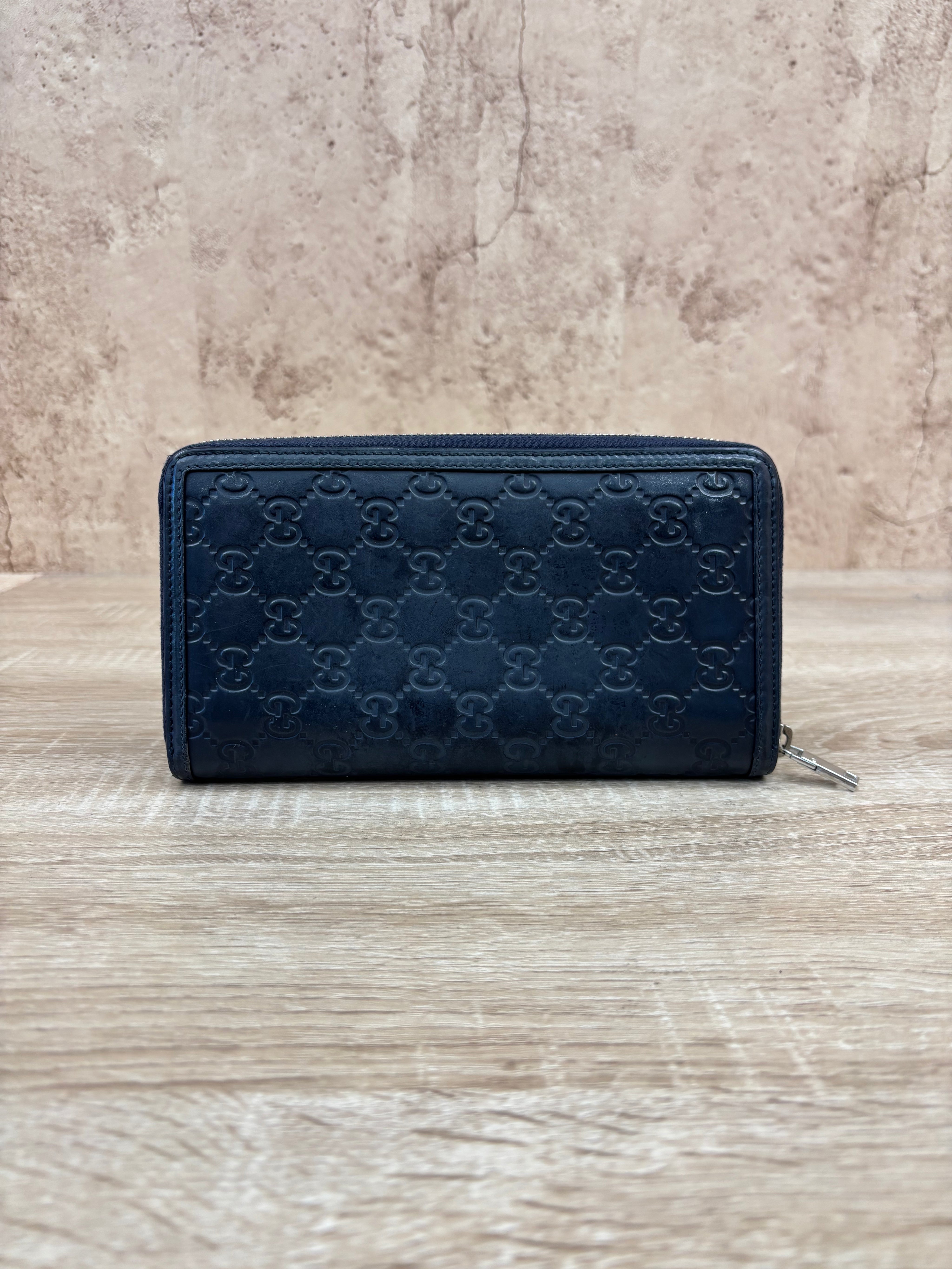 Gucci Navy Leather Guccisima Leather Zippy Wallet