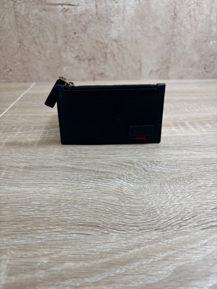 Gucci Black Leather Zip Top Card Case