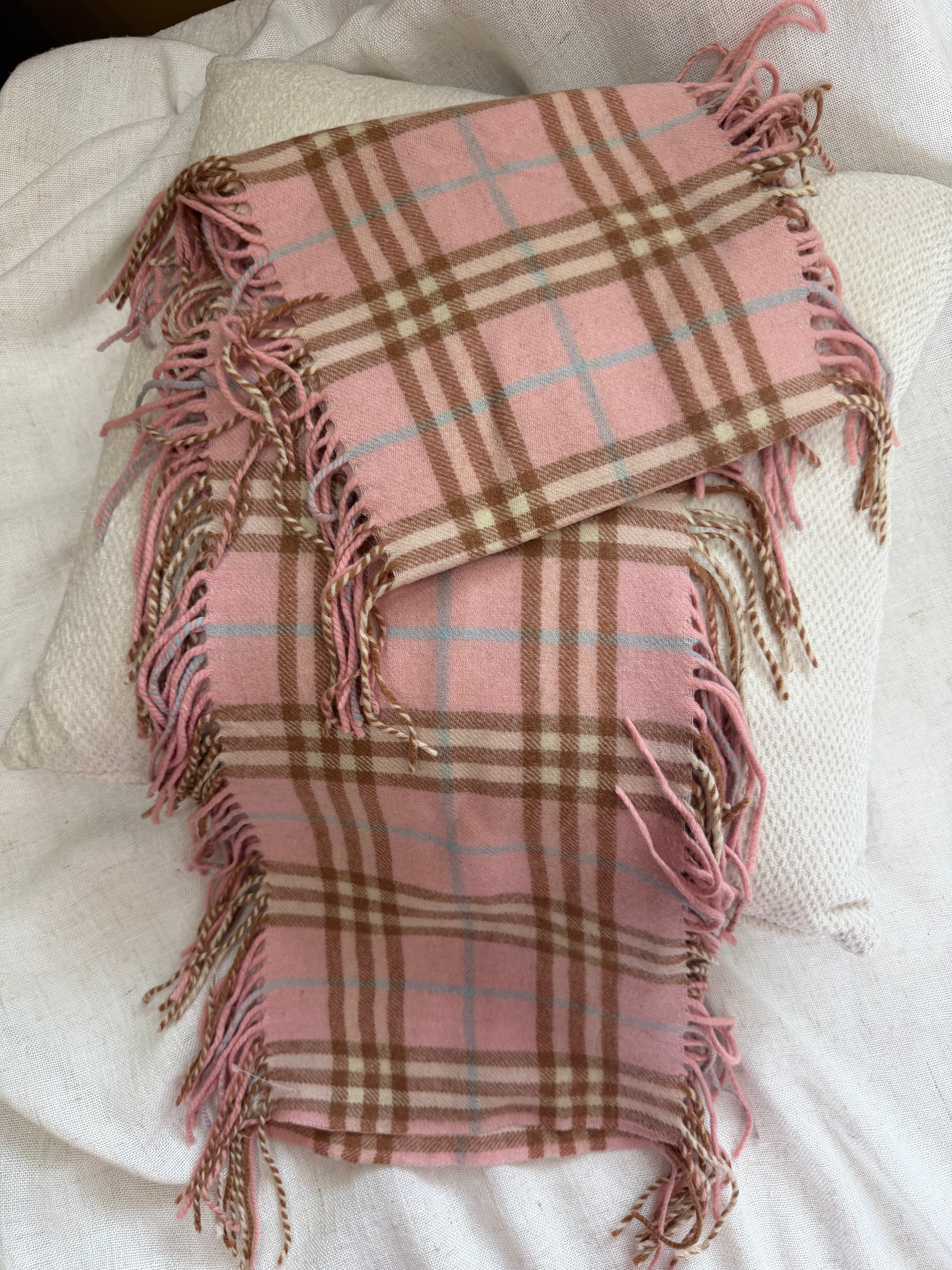 Burberry Vintage  Pink and Brown Novacheck Cashmere Scarf