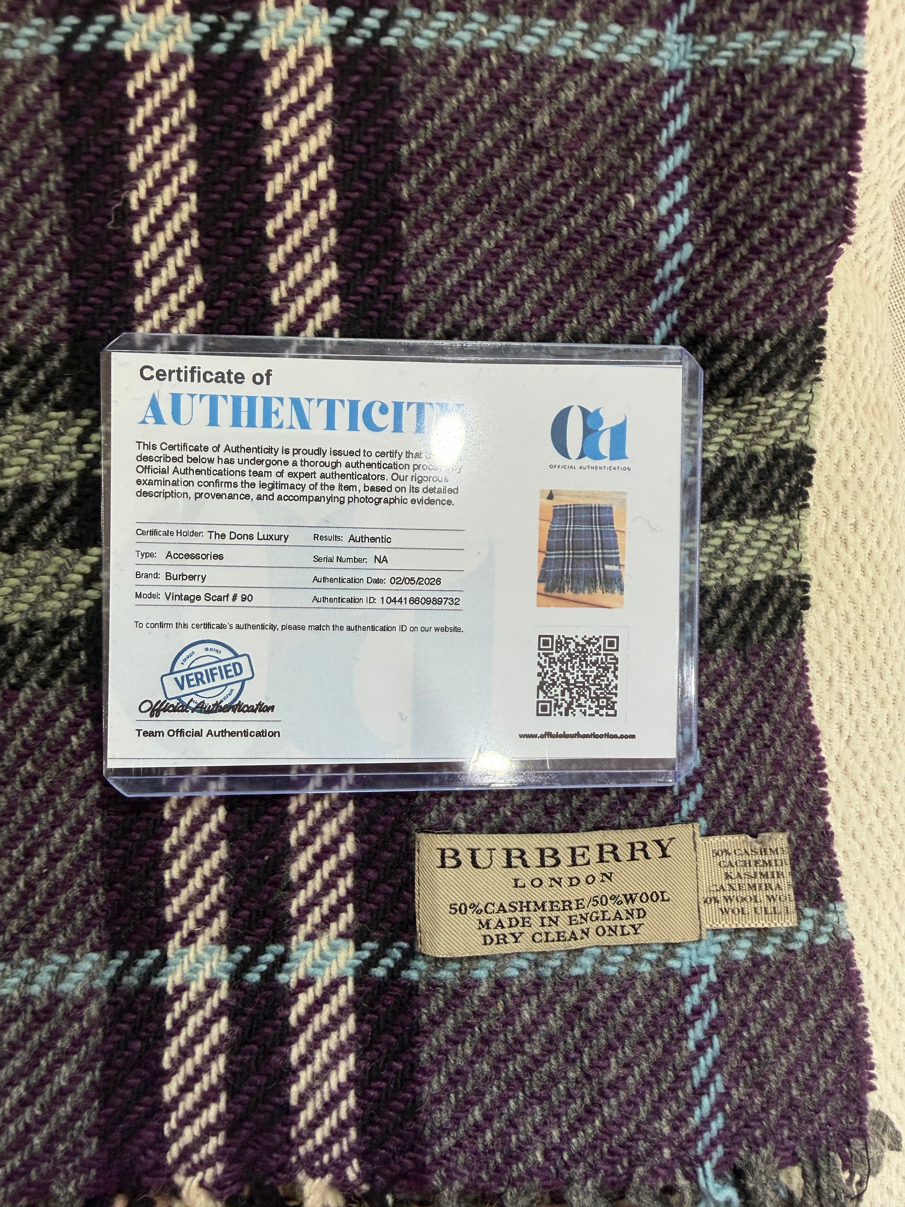 Burberry Vintage Purple And Green Novacheck Wool and Cashmere Scarf