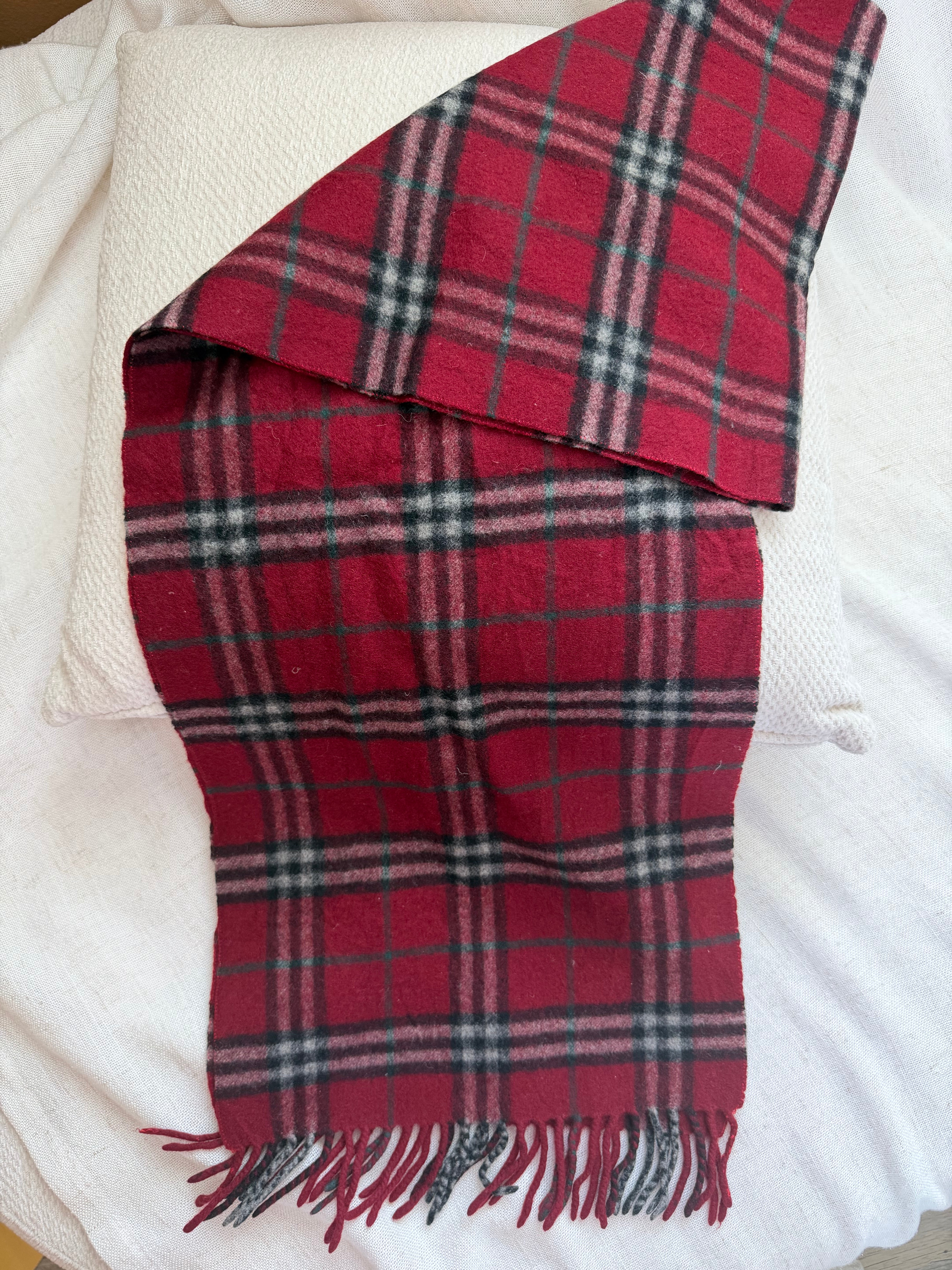 Burberry Vintage Red And Black Novacheck Cashmere Scarf