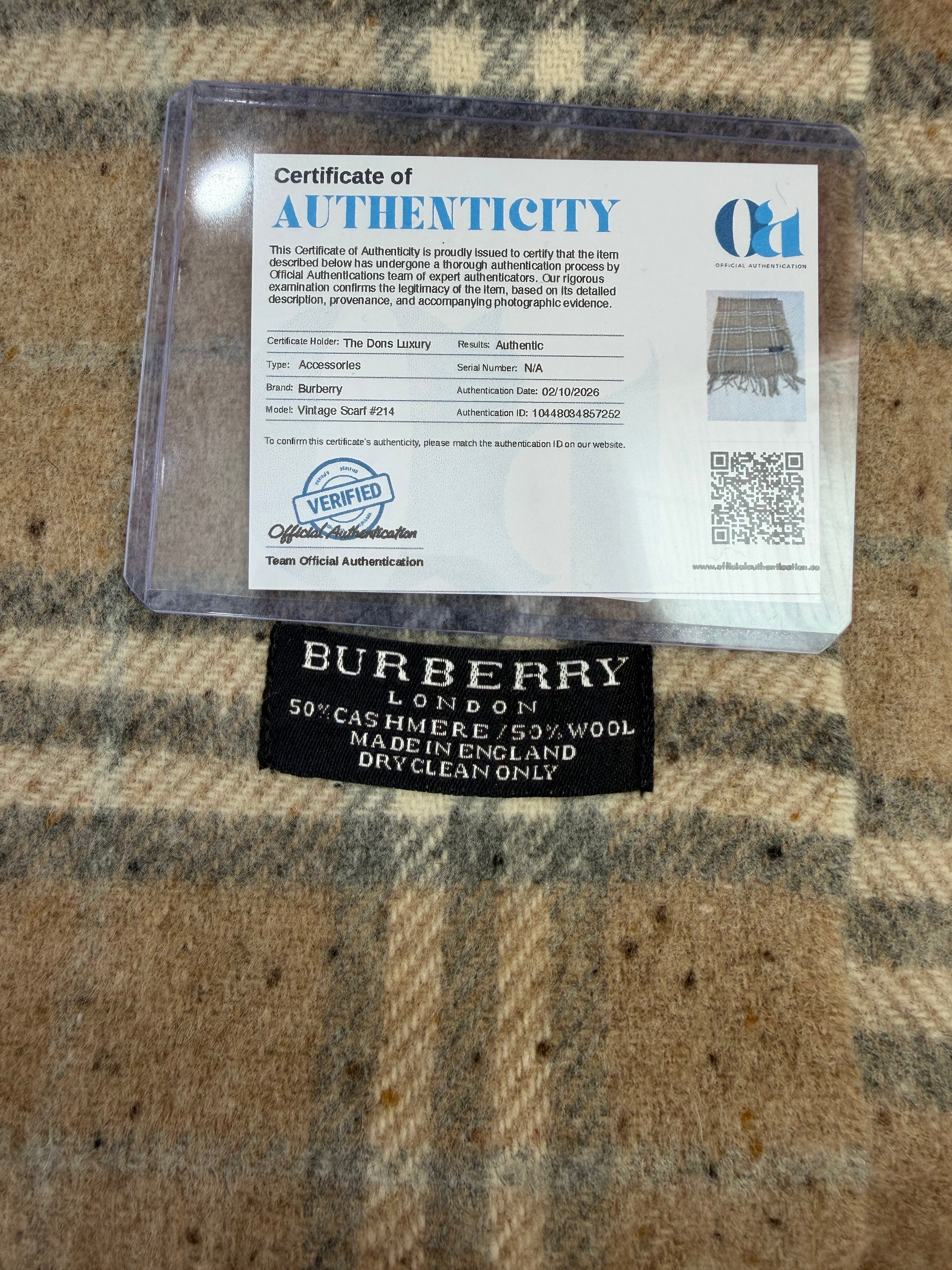 Burberry Vintage Tan And Grey Novacheck Cashmere And Wool Scarf