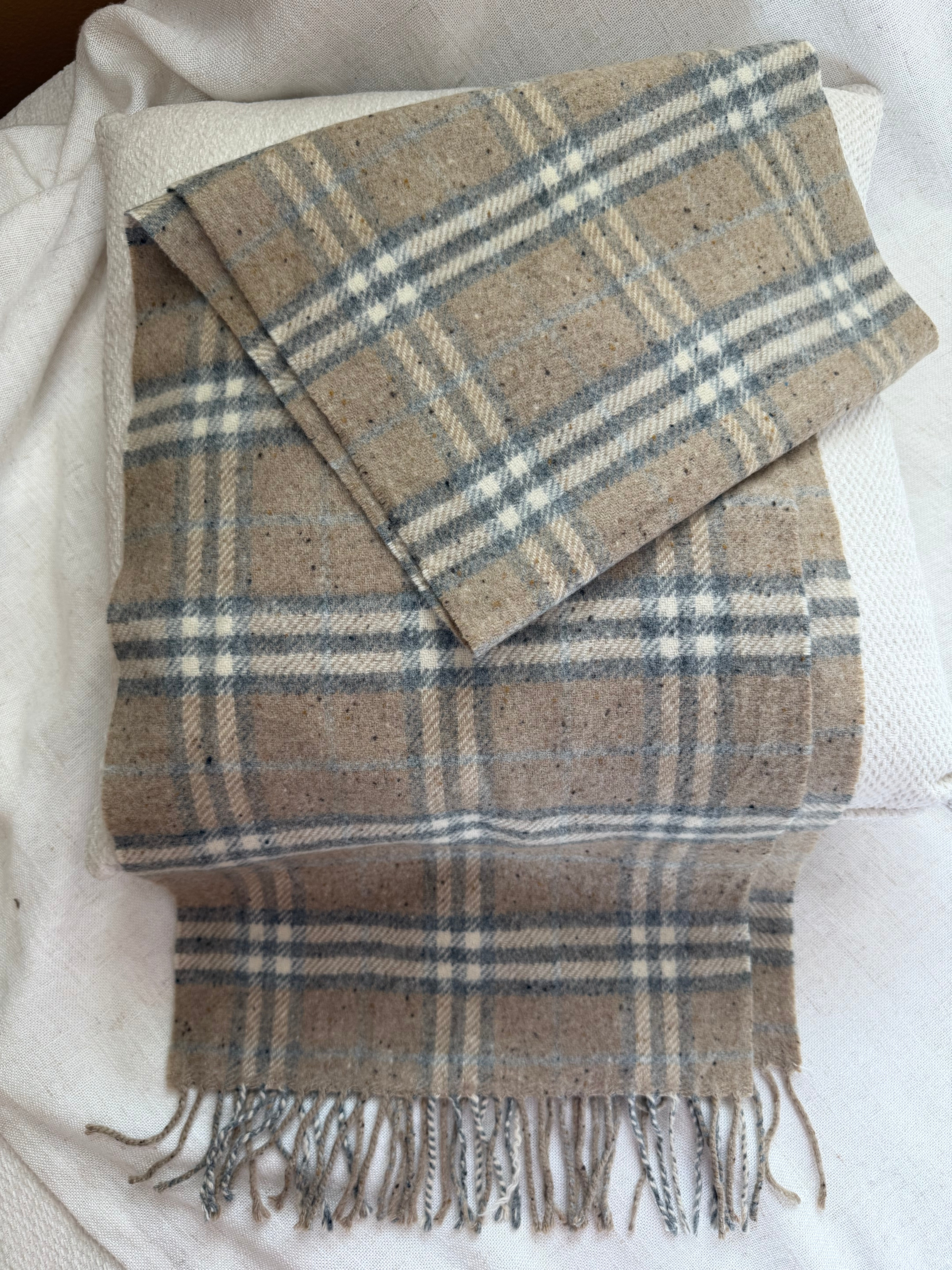 Burberry Vintage Tan And Grey Novacheck Cashmere And Wool Scarf