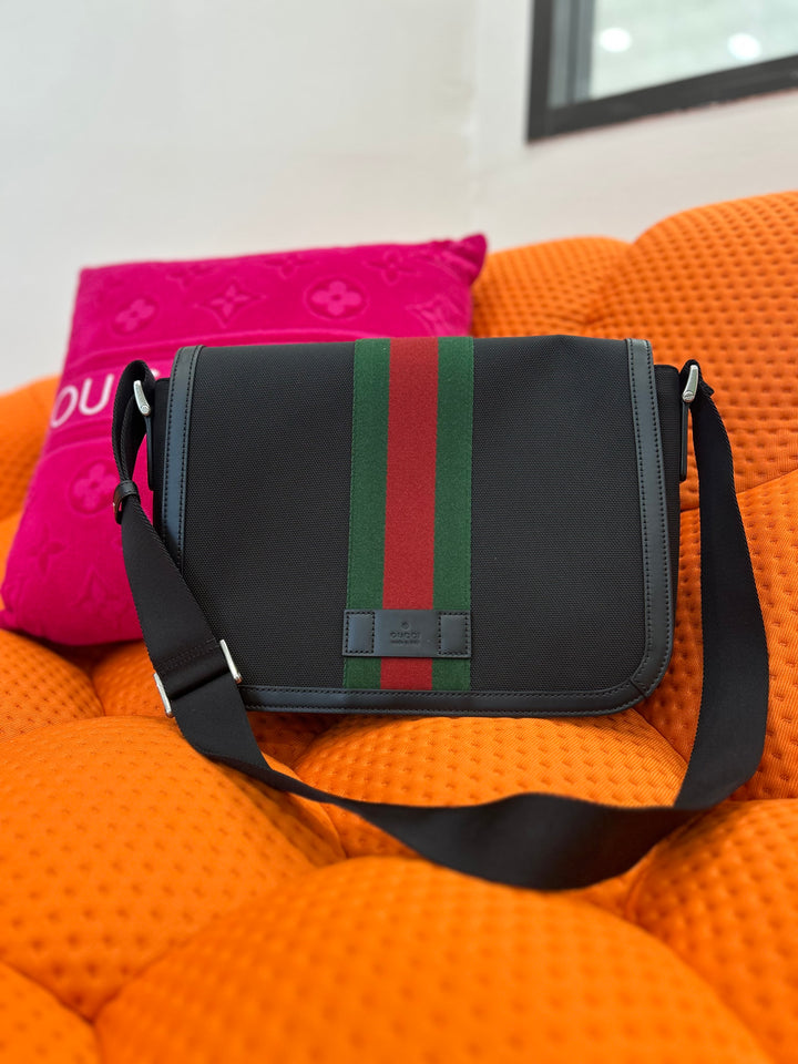 Gucci Black Canvas And Web Messenger Bag