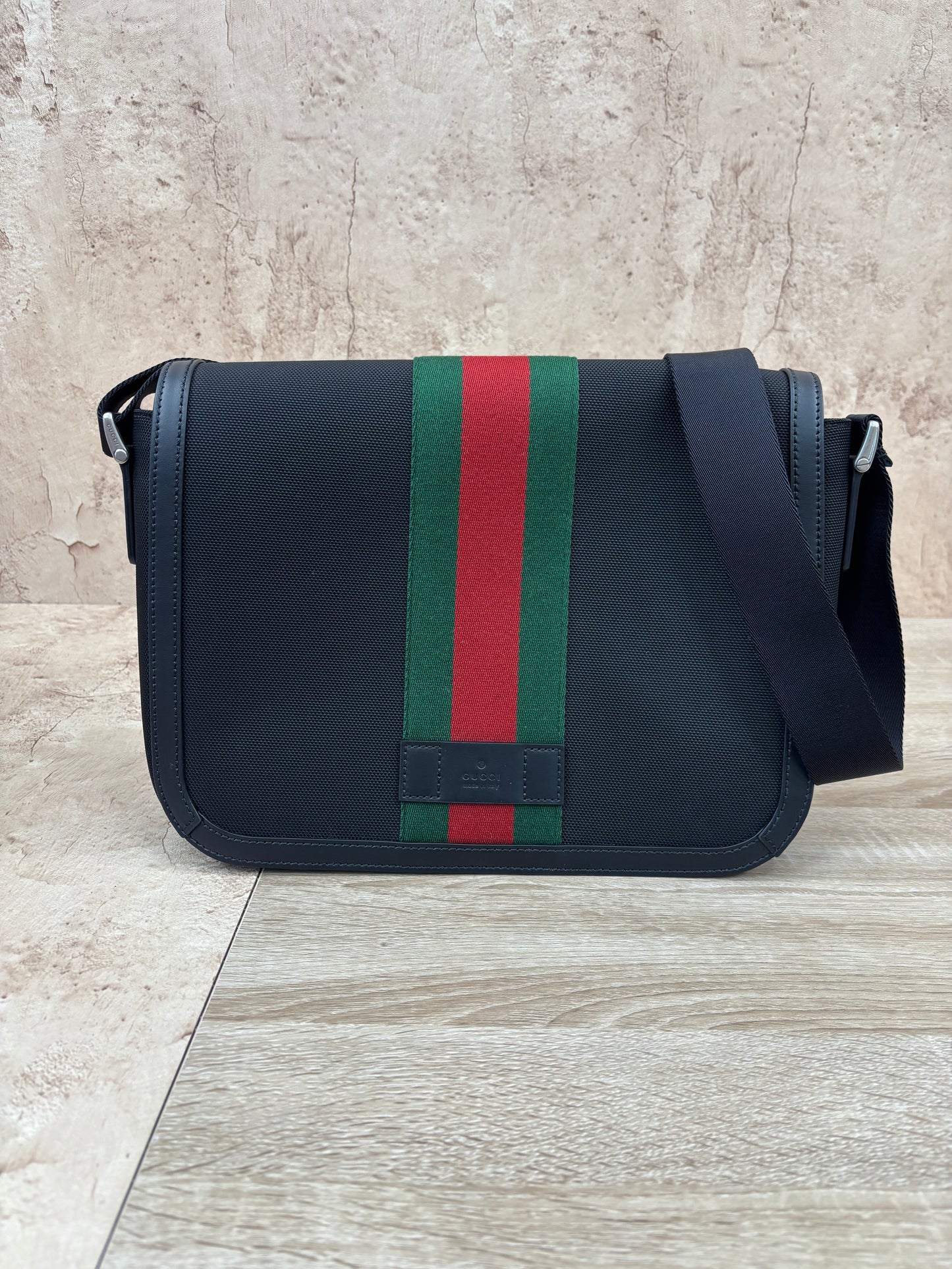 Gucci Black Canvas And Web Messenger Bag