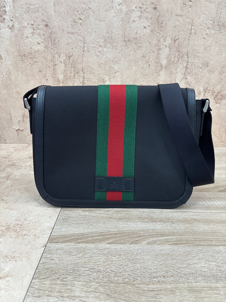 Gucci Black Canvas And Web Messenger Bag