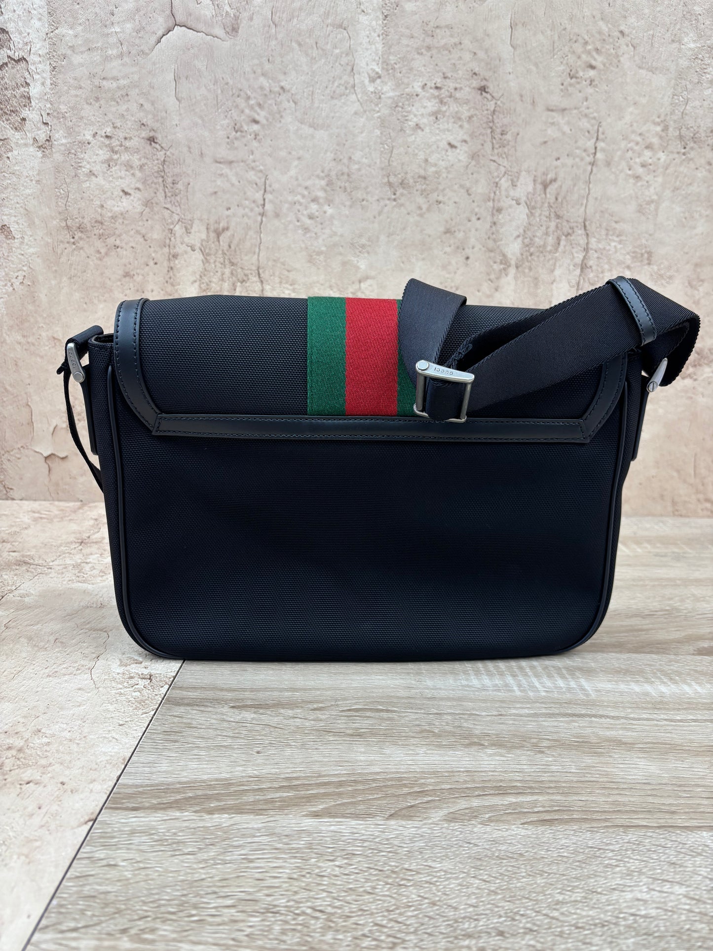 Gucci Black Canvas And Web Messenger Bag