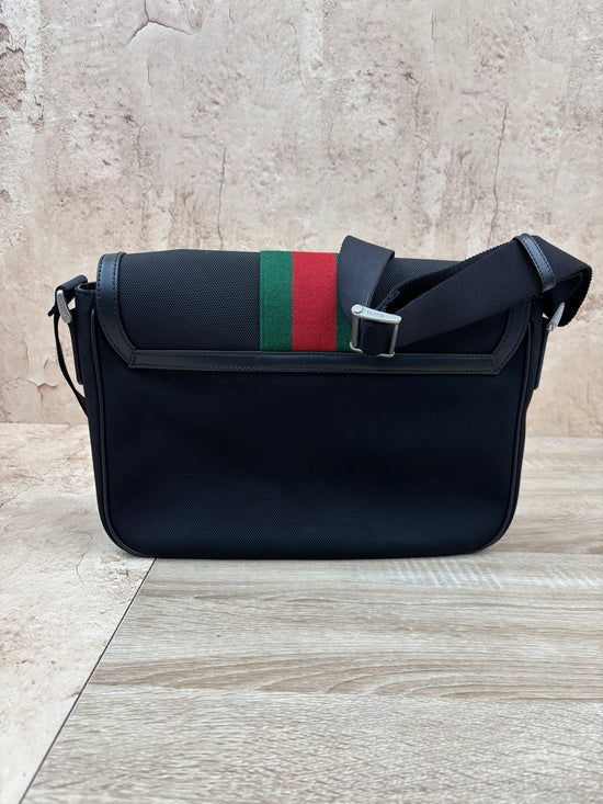 Gucci Black Canvas And Web Messenger Bag