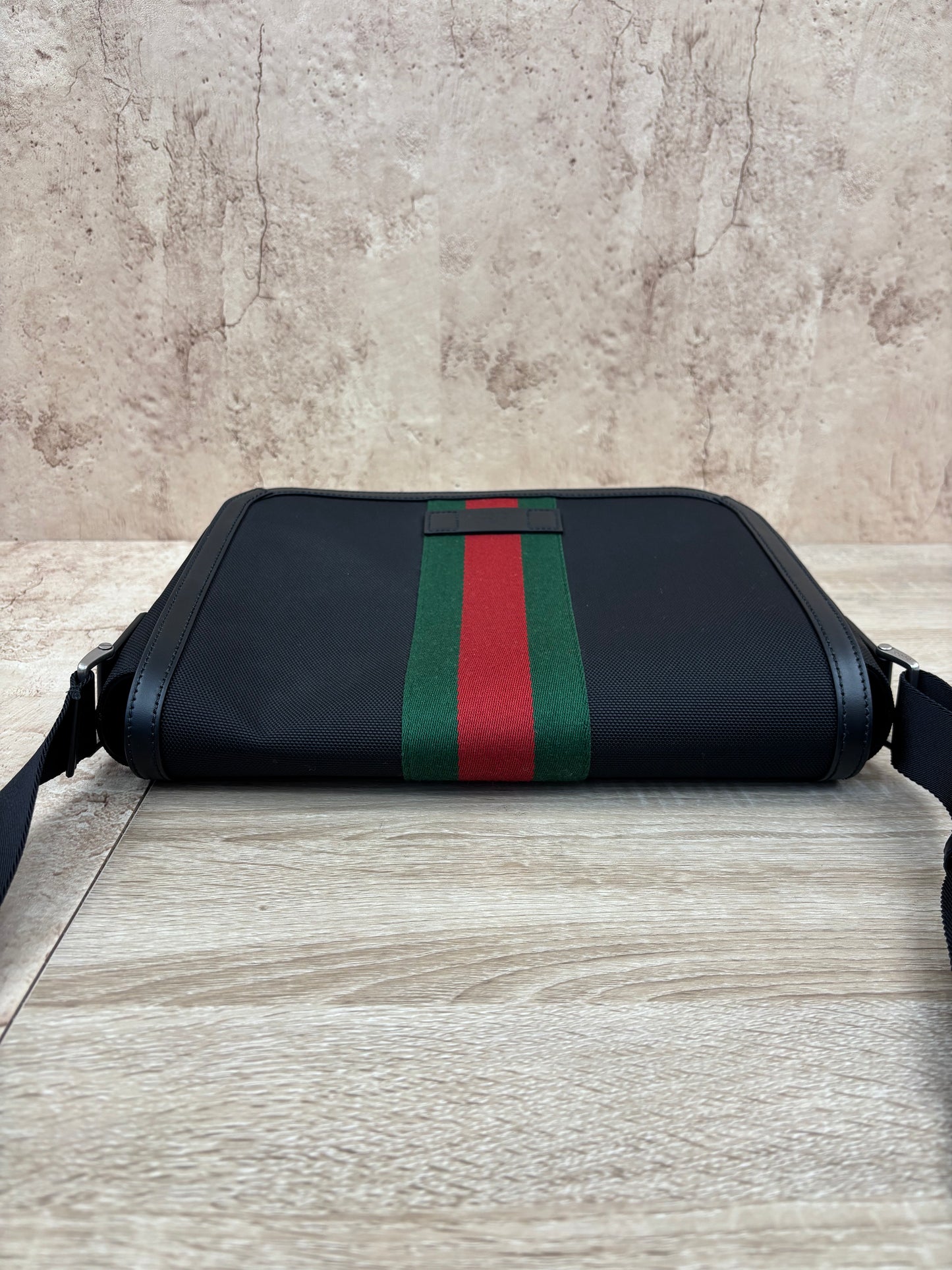Gucci Black Canvas And Web Messenger Bag