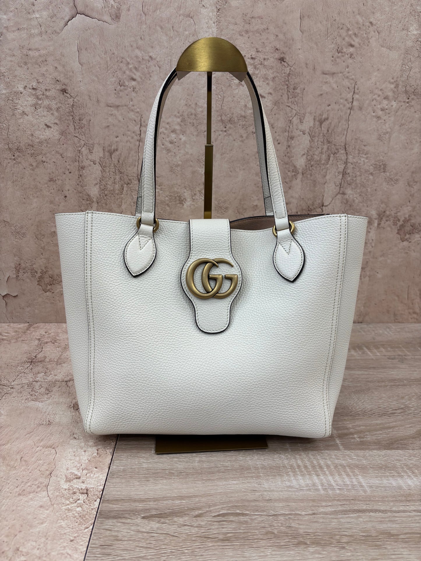 BRAND NEW- Gucci White Leather Dahlia Tote With Pouch