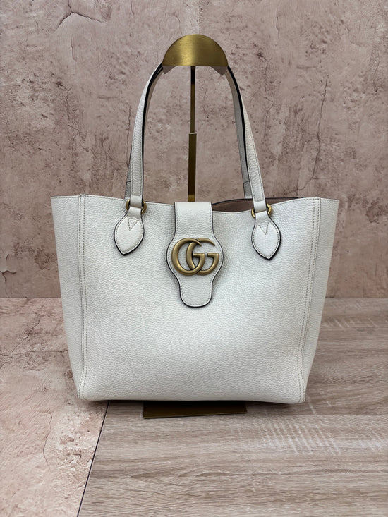 BRAND NEW- Gucci White Leather Dahlia Tote With Pouch