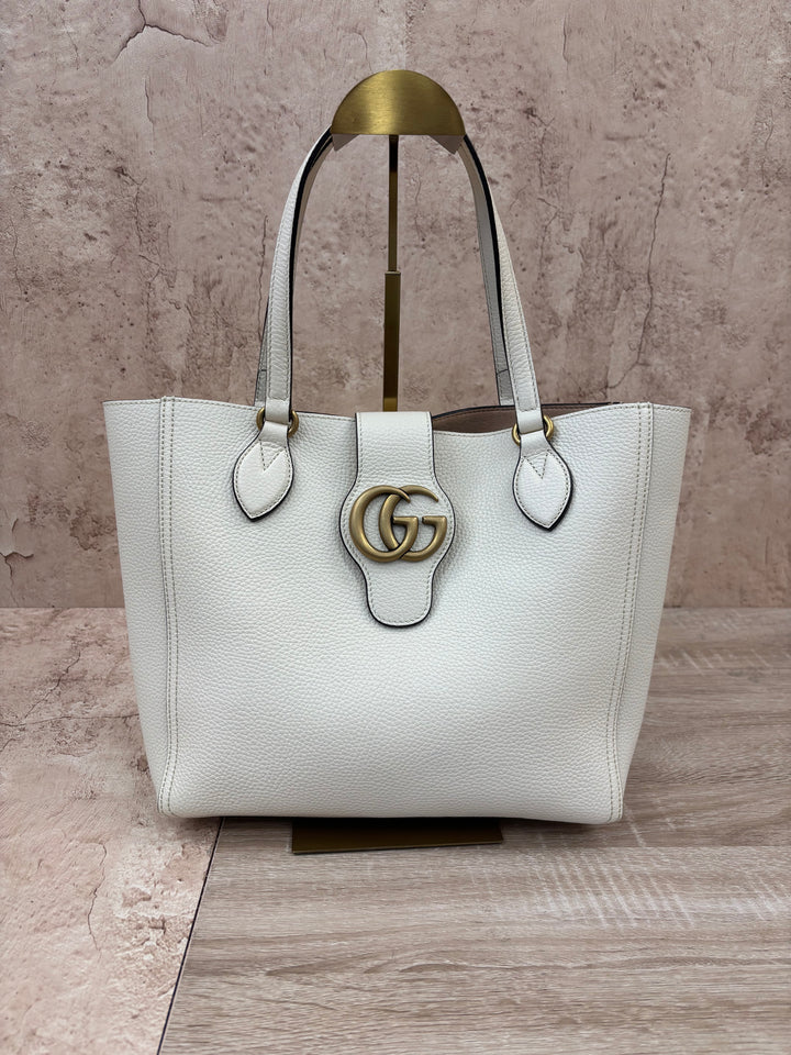 BRAND NEW- Gucci White Leather Dahlia Tote With Pouch