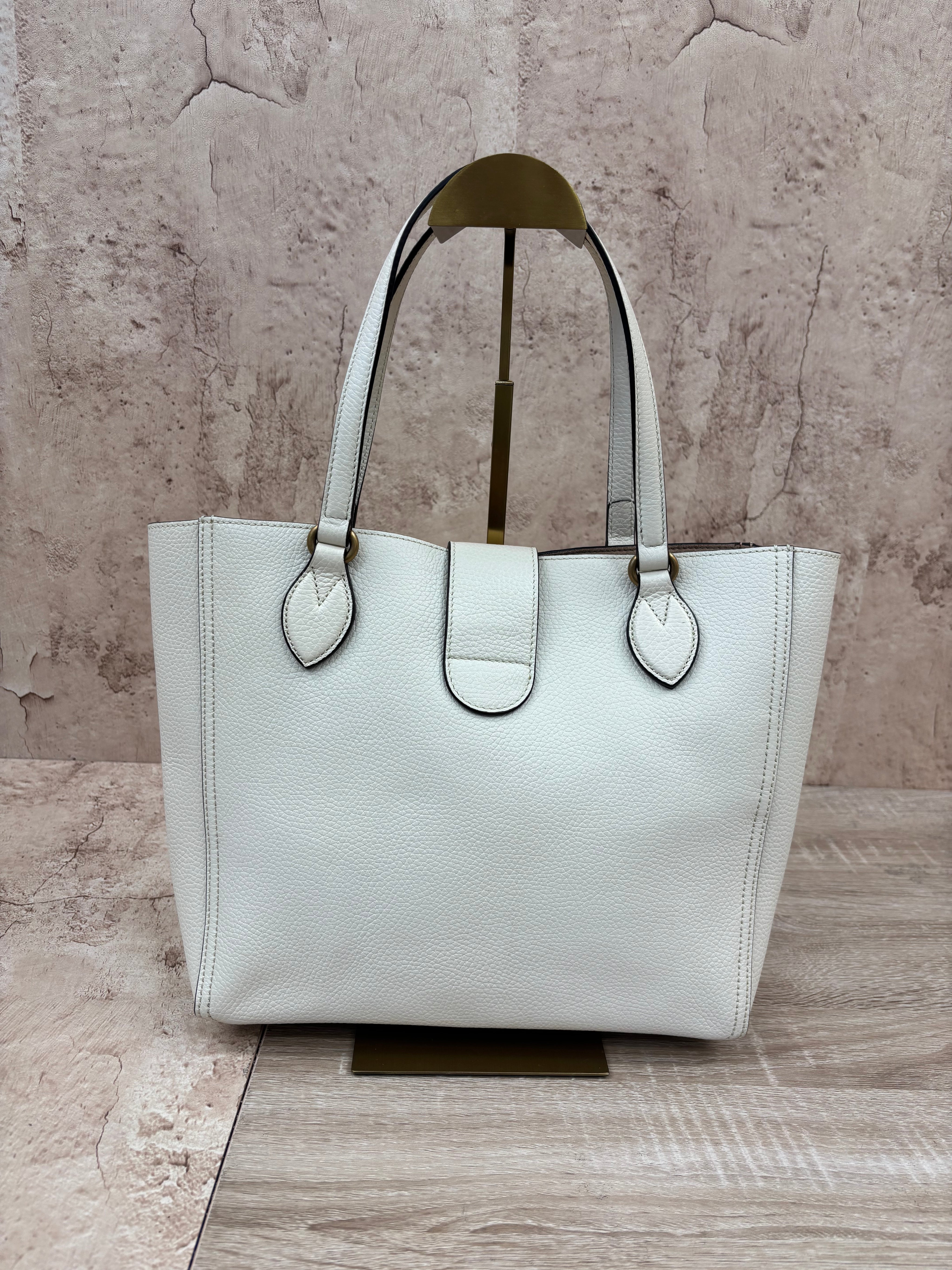 BRAND NEW- Gucci White Leather Dahlia Tote With Pouch