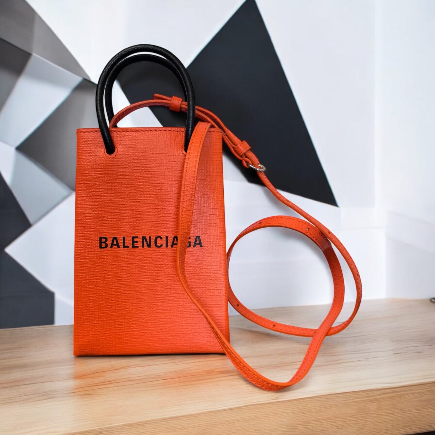 Balenciaga Orange Leather Shopping Phone Crossbody