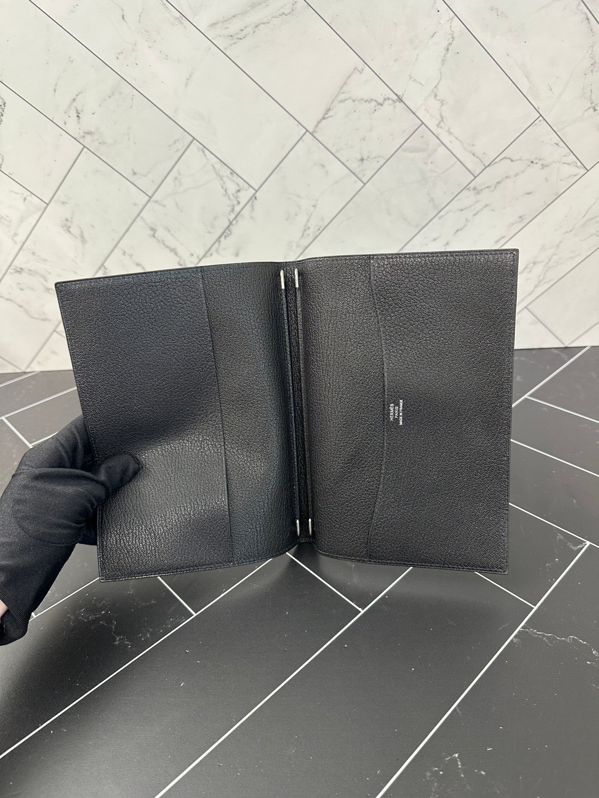 Hermes Black Leather Notebook Cover MM