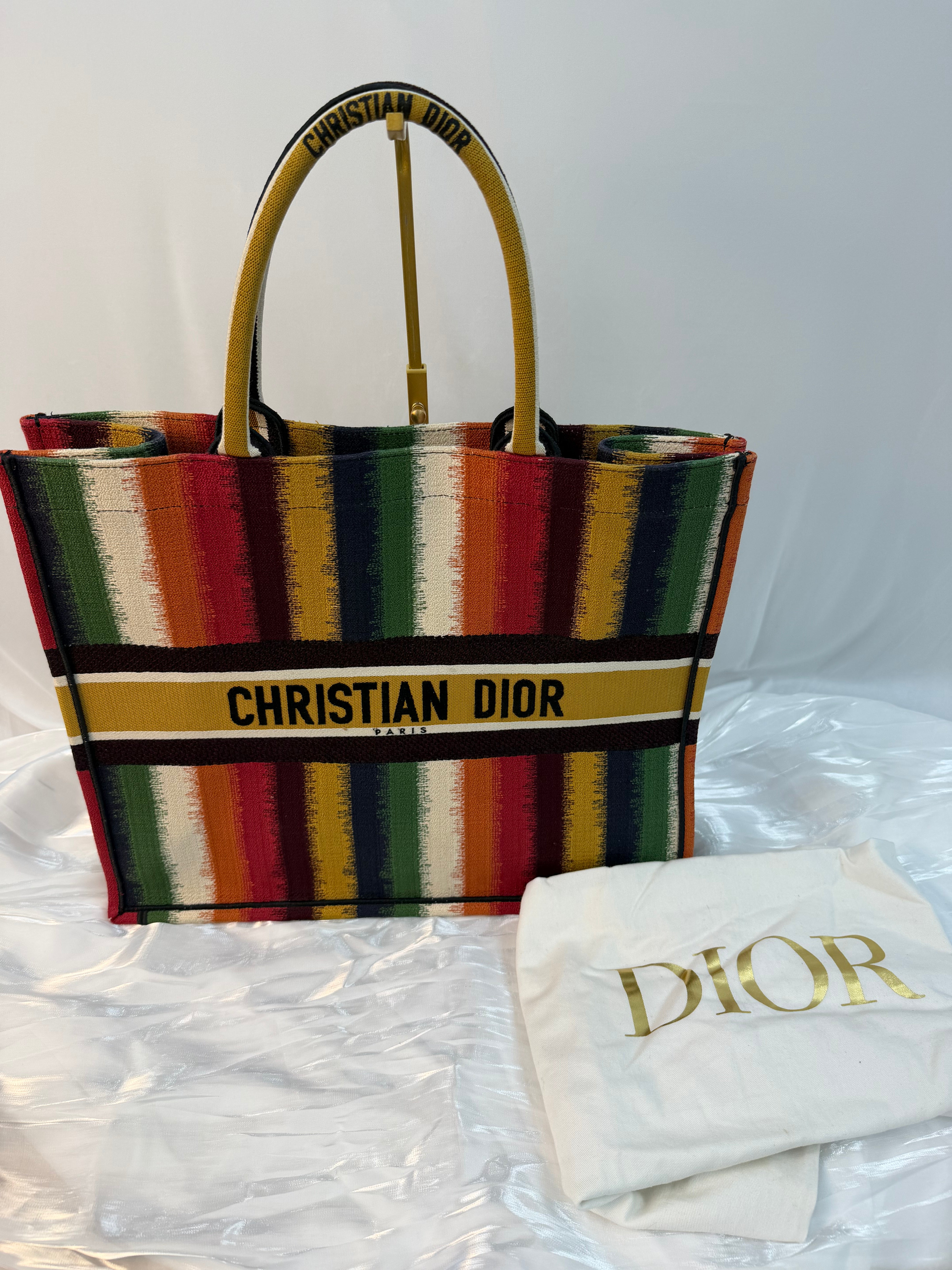 Christian Dior Multicolor Canvas Large Striped Book Tote
