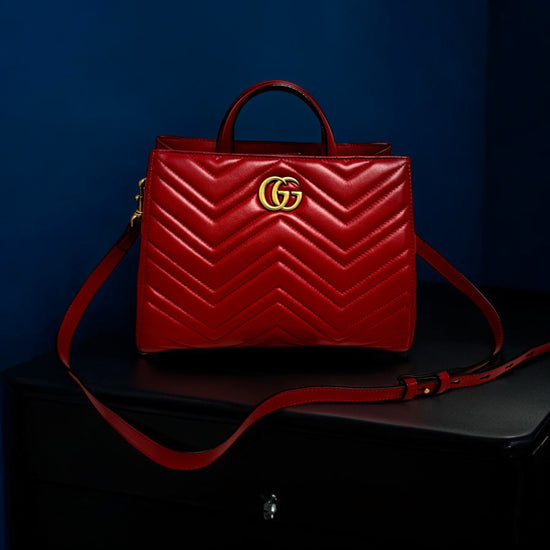 Gucci Red Chevron Marmont Leather 2Way Bag