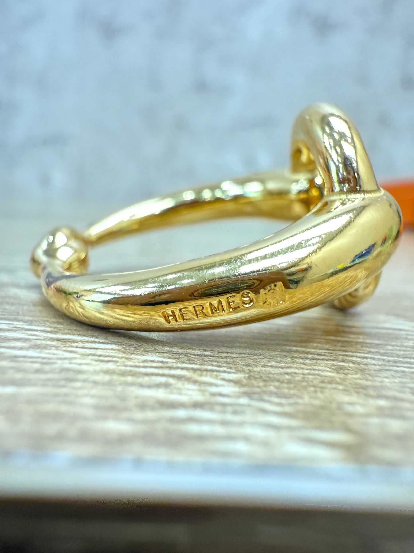 Hermes Gold Horsebit Circle Scarf Ring