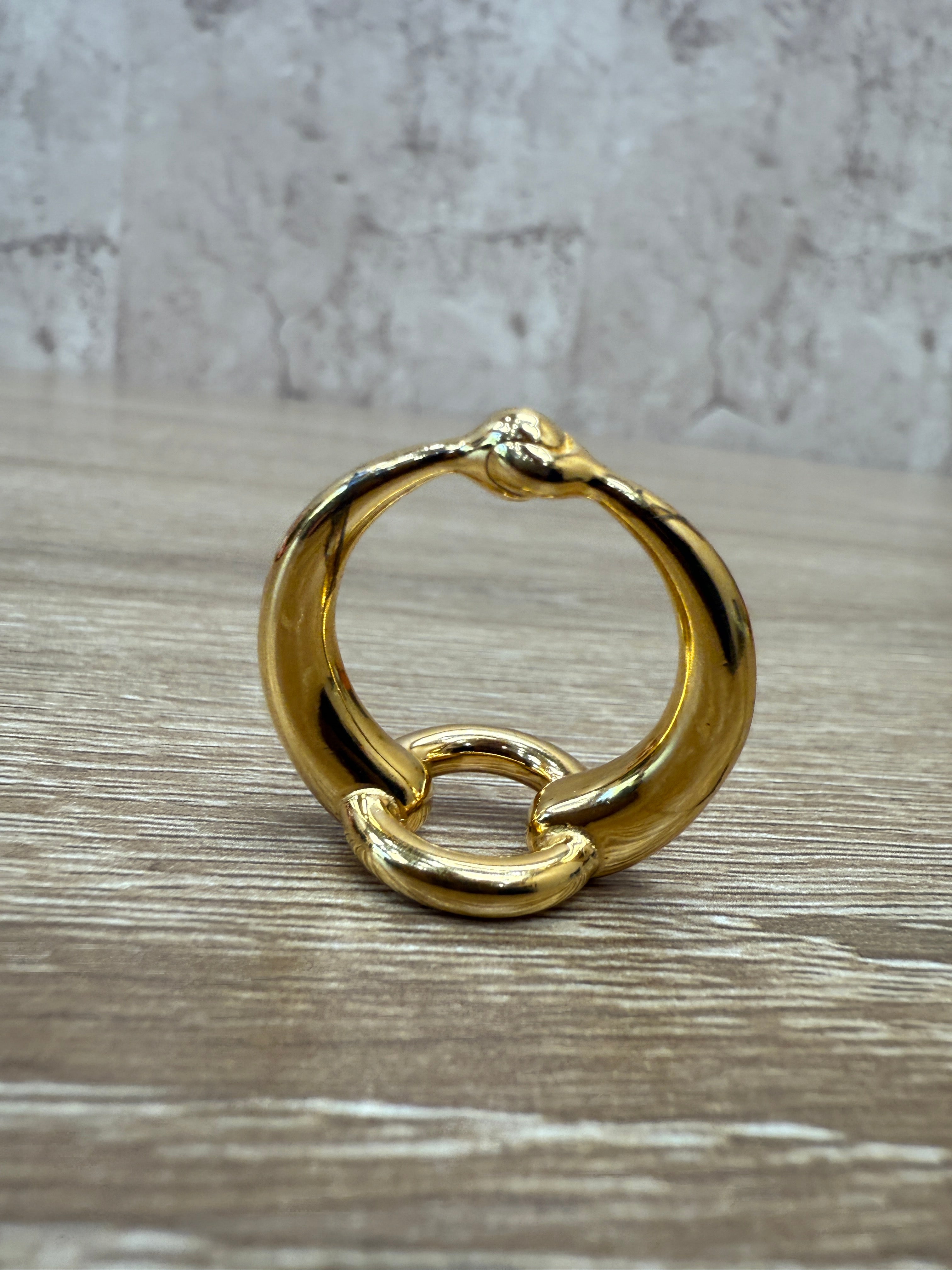 Hermes Gold Horsebit Circle Scarf Ring