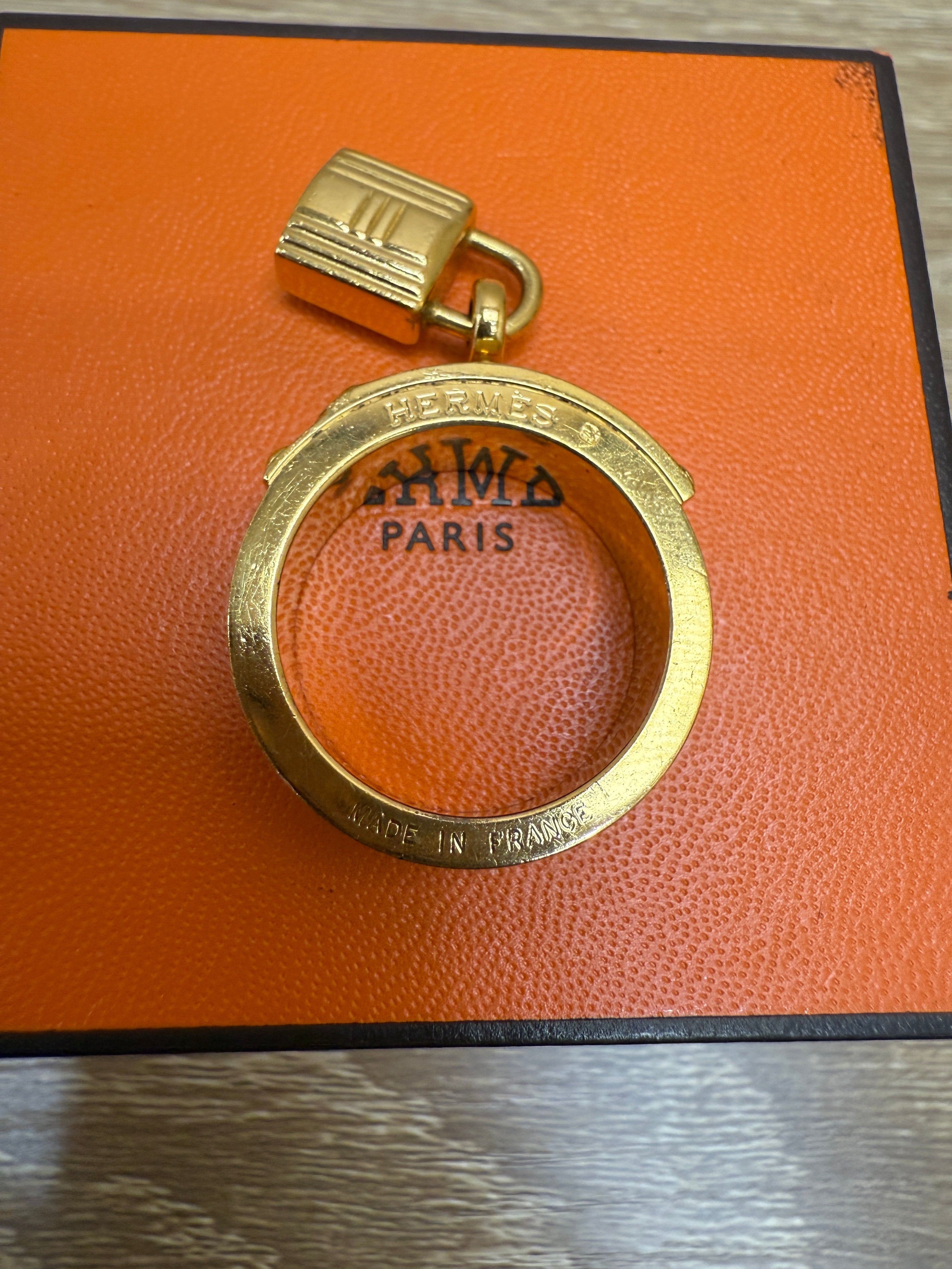 Hermes Gold & Burgundy Croc Embossed  Leather Kelly Scarf Ring