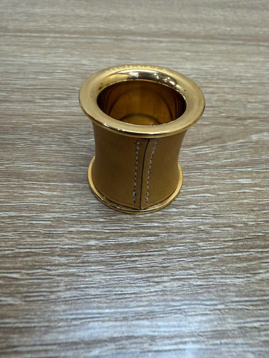 Hermes Tan Leather & Gold Scarf Ring