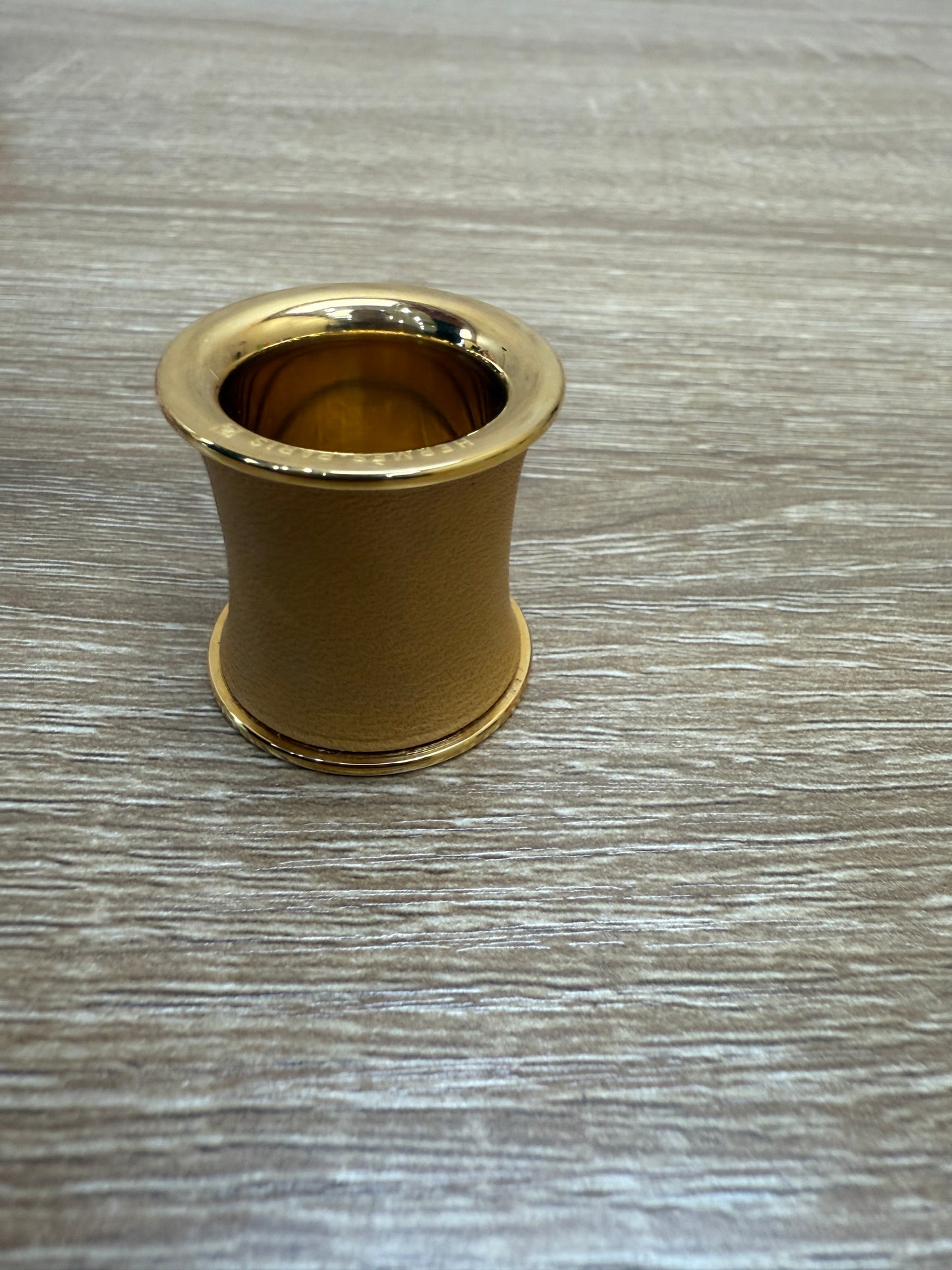 Hermes Tan Leather & Gold Scarf Ring