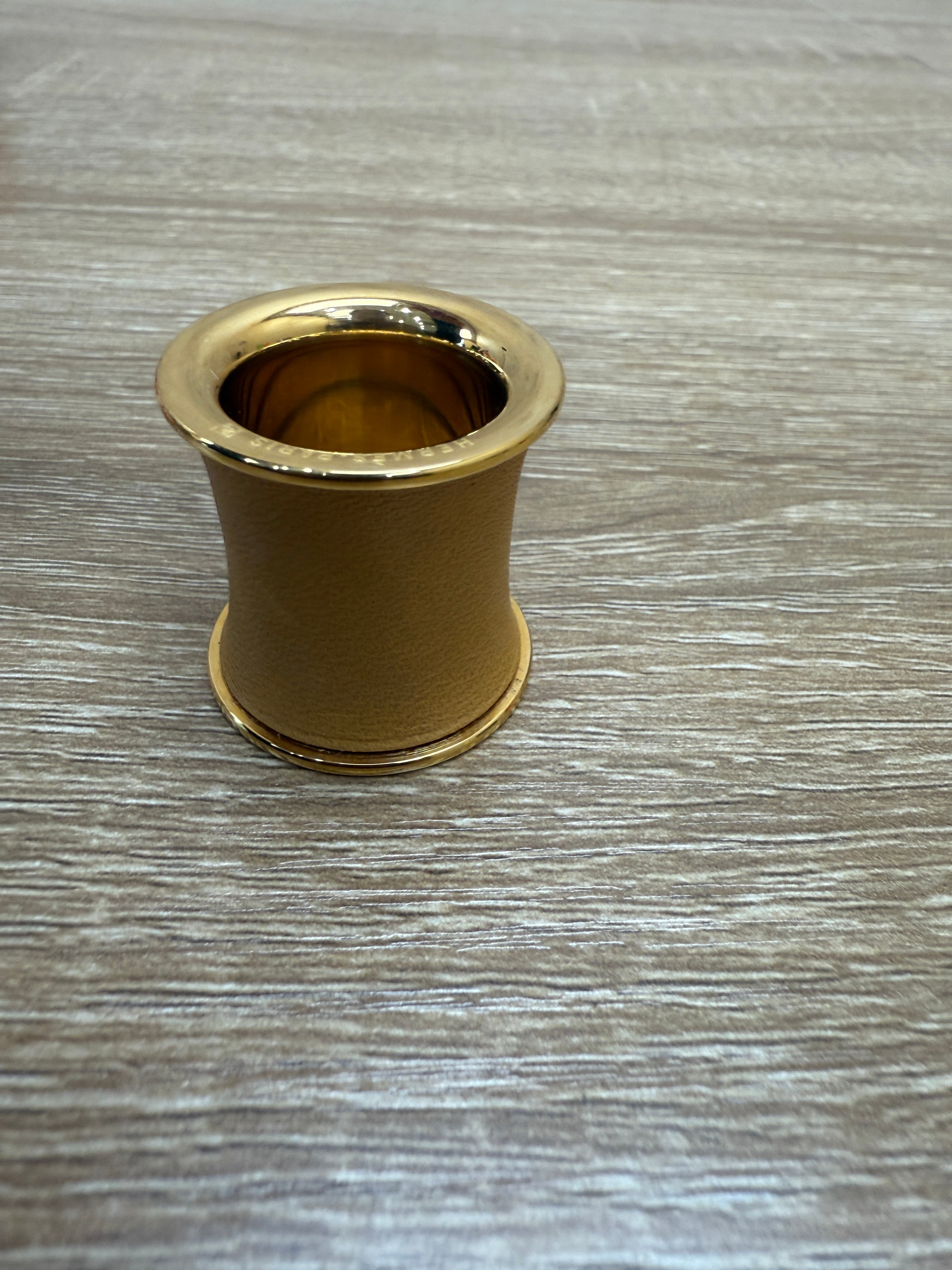 Hermes Tan Leather & Gold Scarf Ring