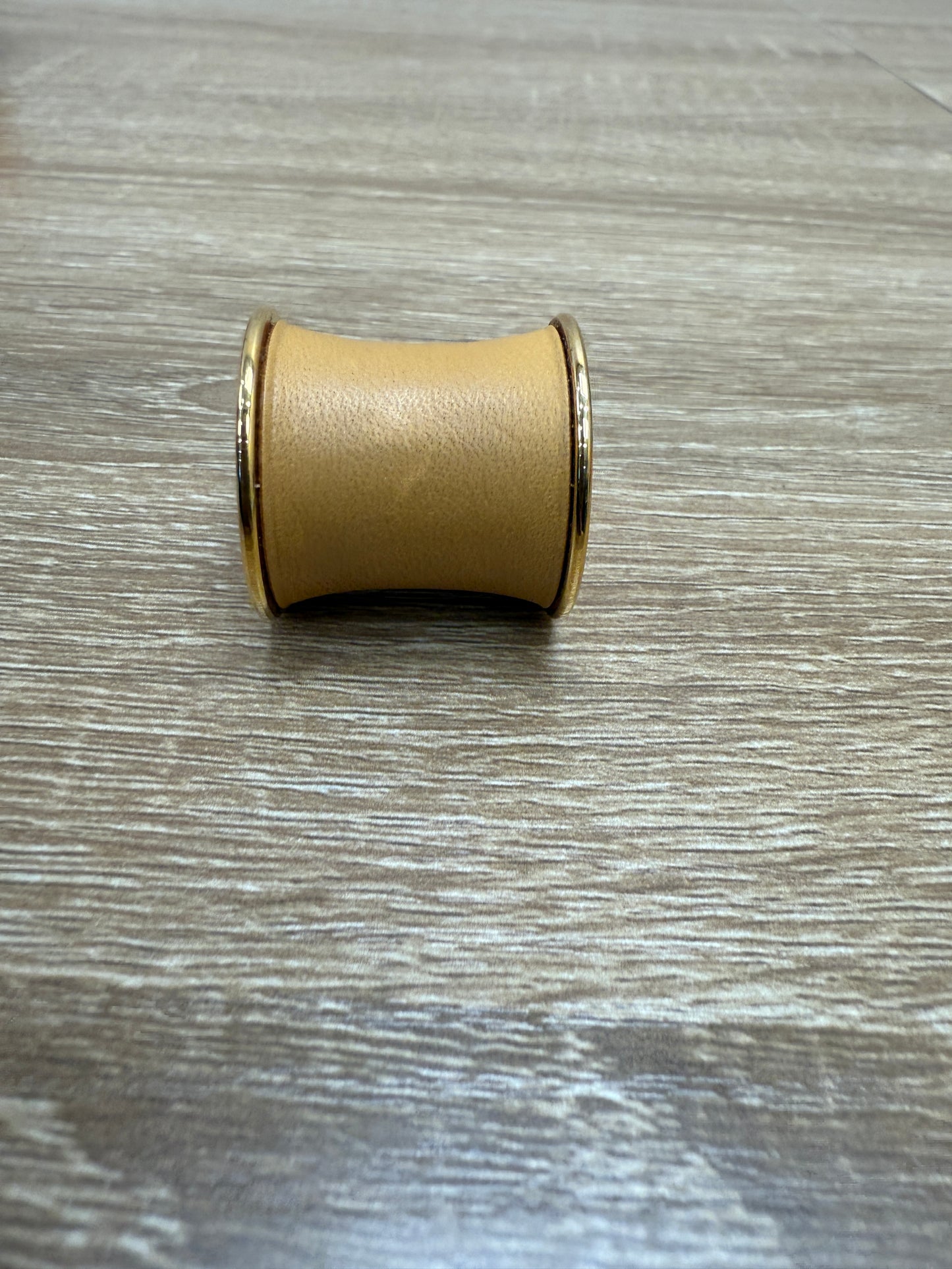 Hermes Tan Leather & Gold Scarf Ring