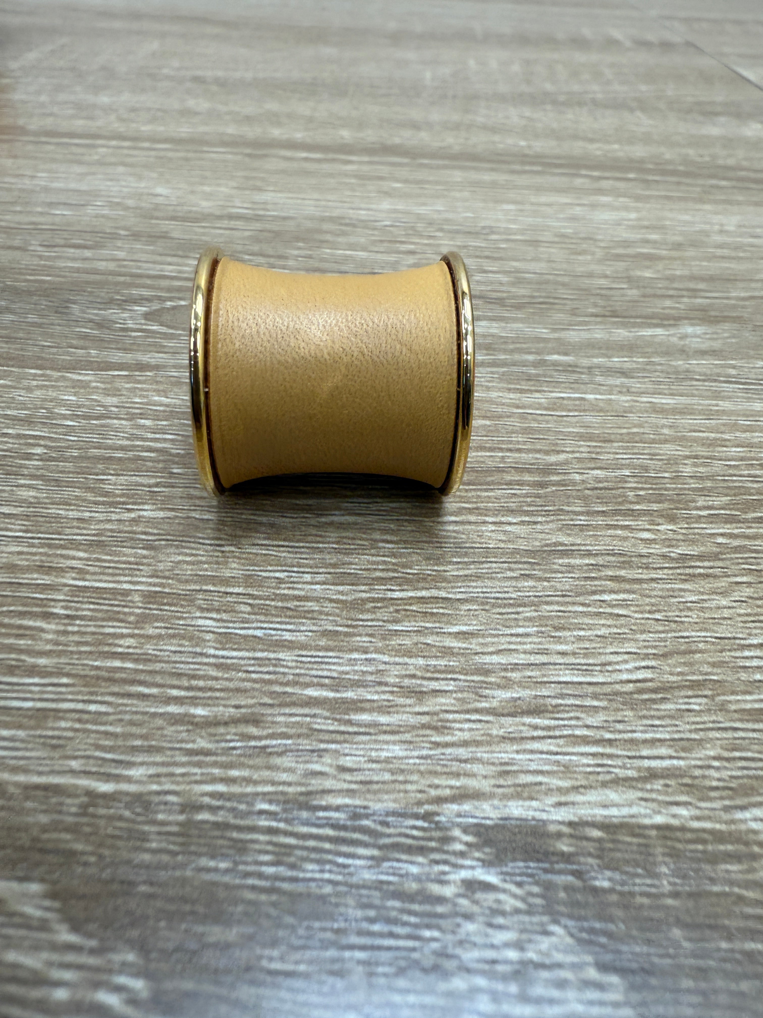 Hermes Tan Leather & Gold Scarf Ring