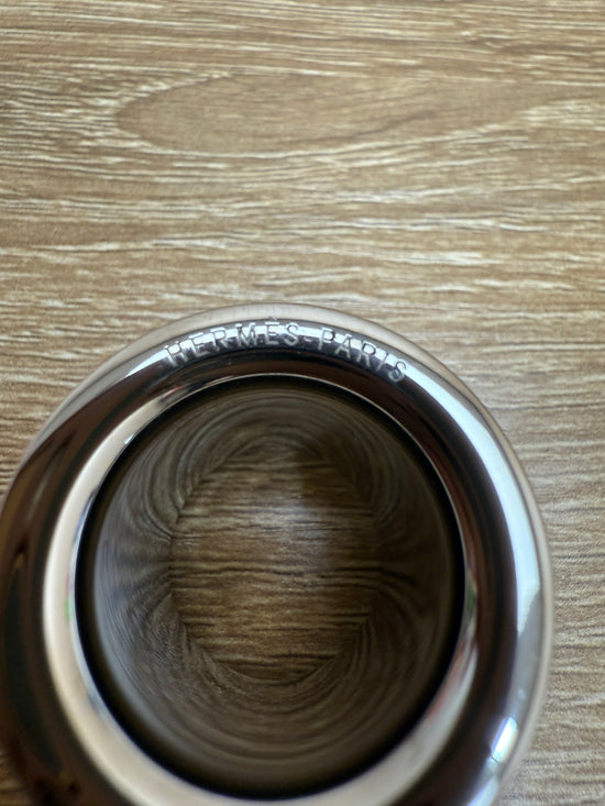 Hermes Black Leather & Silver Scarf Ring