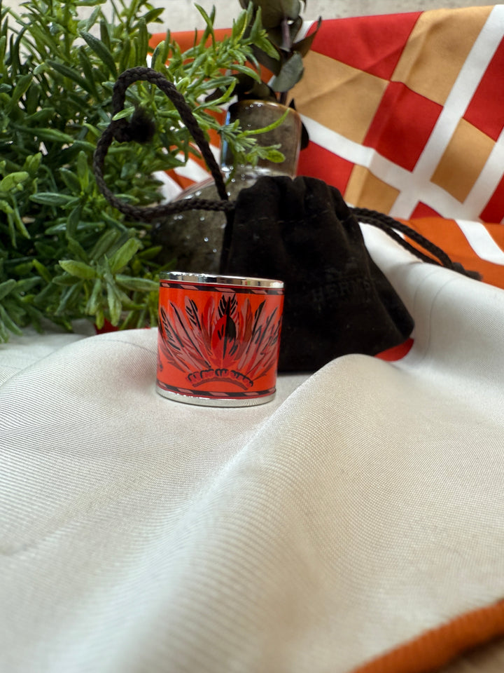 Hermes Orange Printed Enamel Scarf Ring