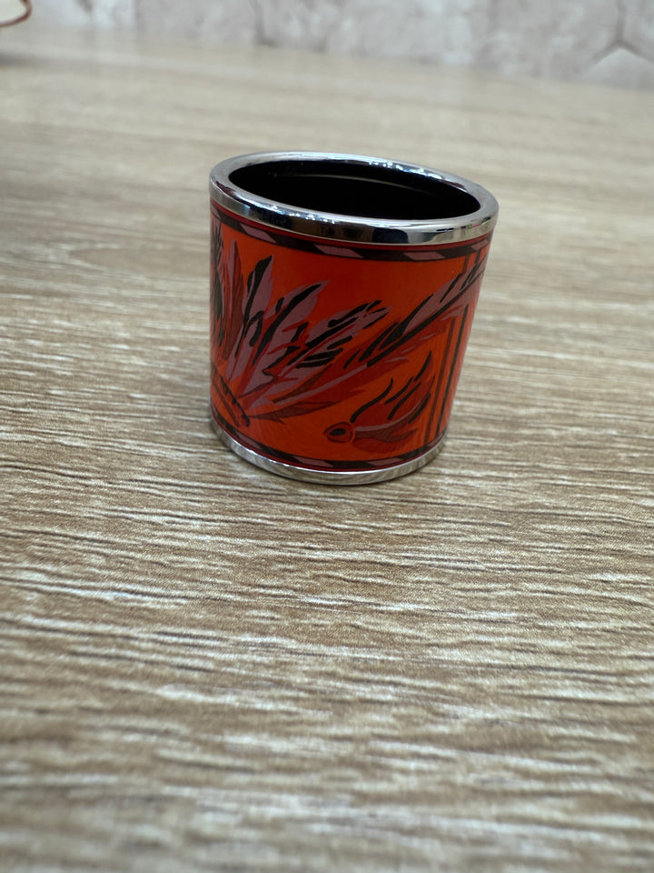 Hermes Orange Printed Enamel Scarf Ring