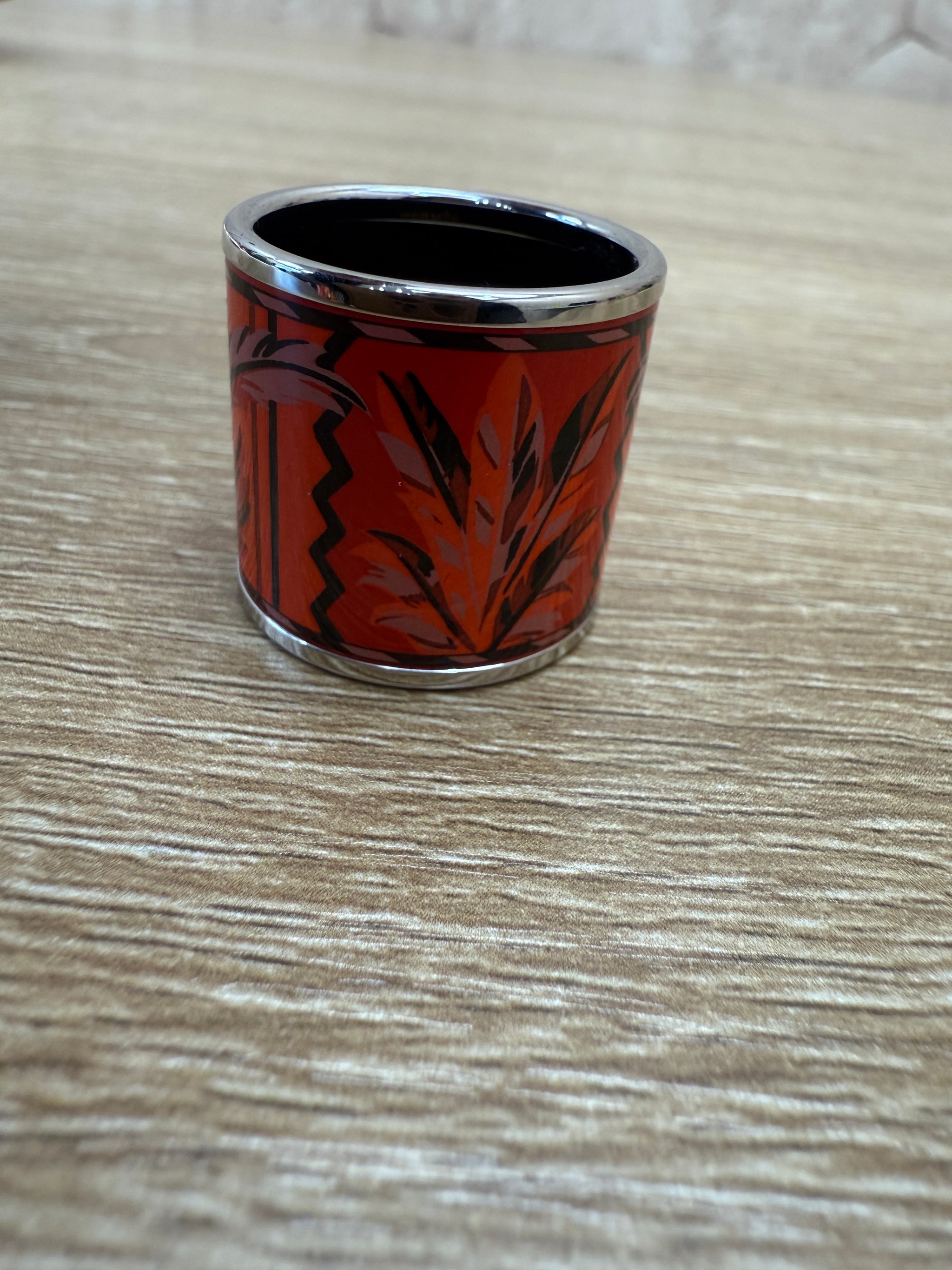 Hermes Orange Printed Enamel Scarf Ring